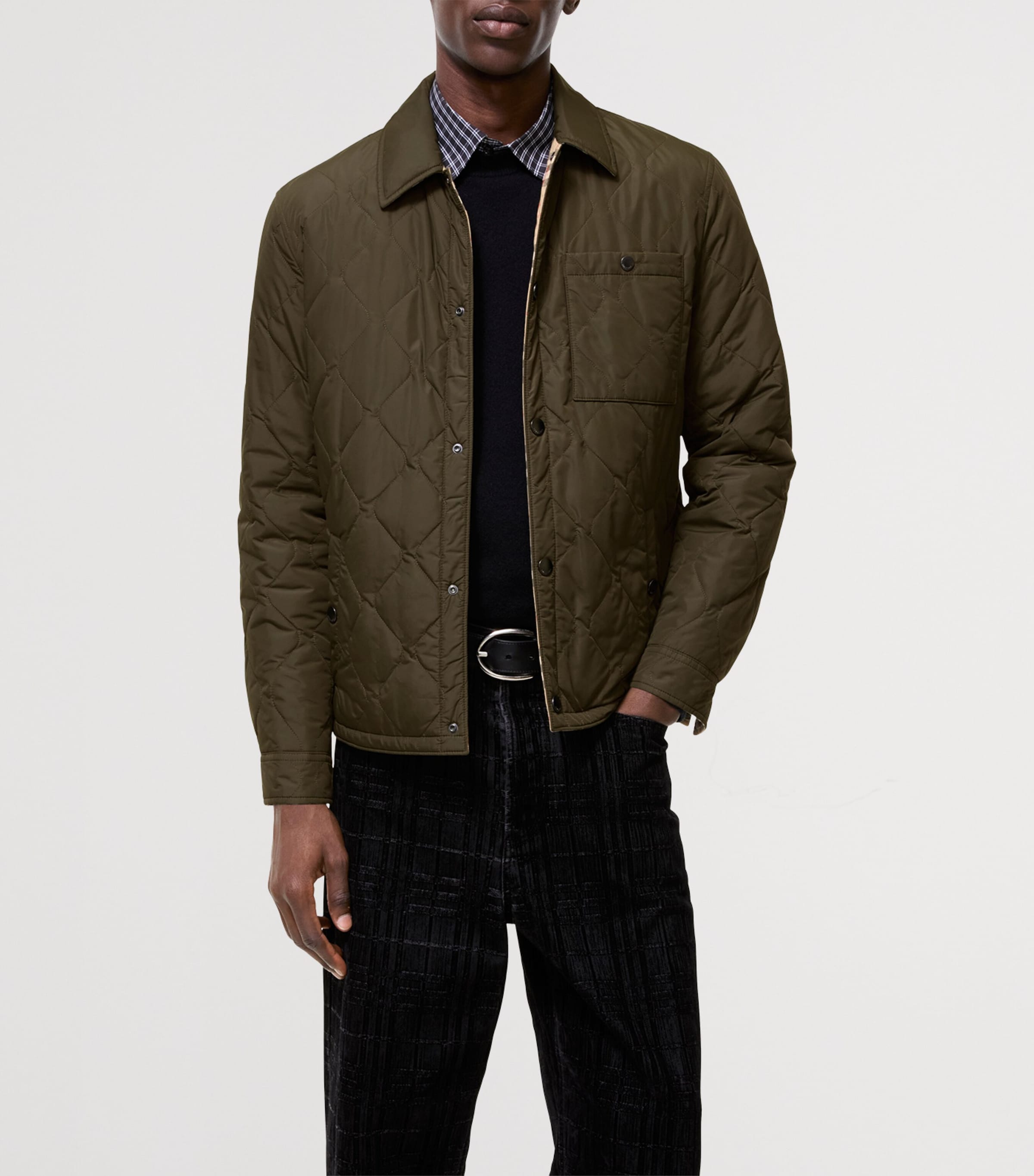 Burberry Mens Reversible Quilted Overshirt Jacket Shale Image 2