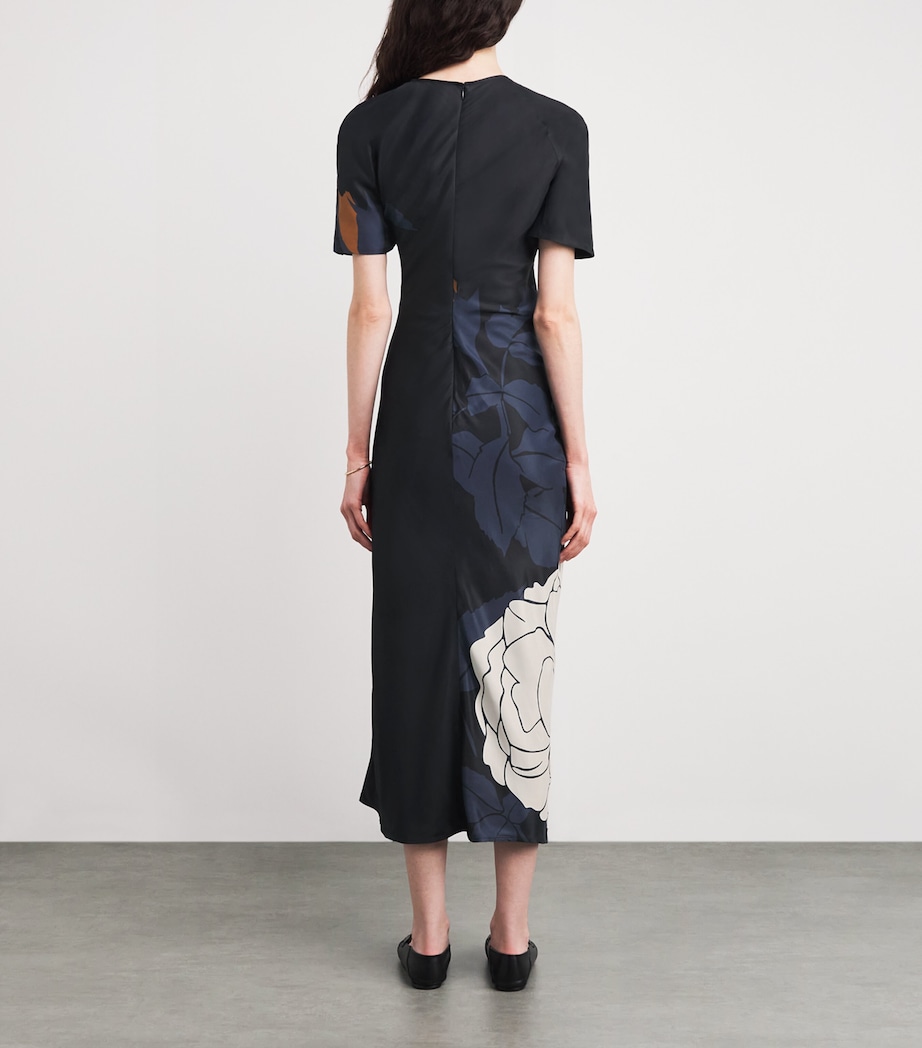 Floral Split-Hem Midi Dress 9638 DARK NV/PALE RS Image 3