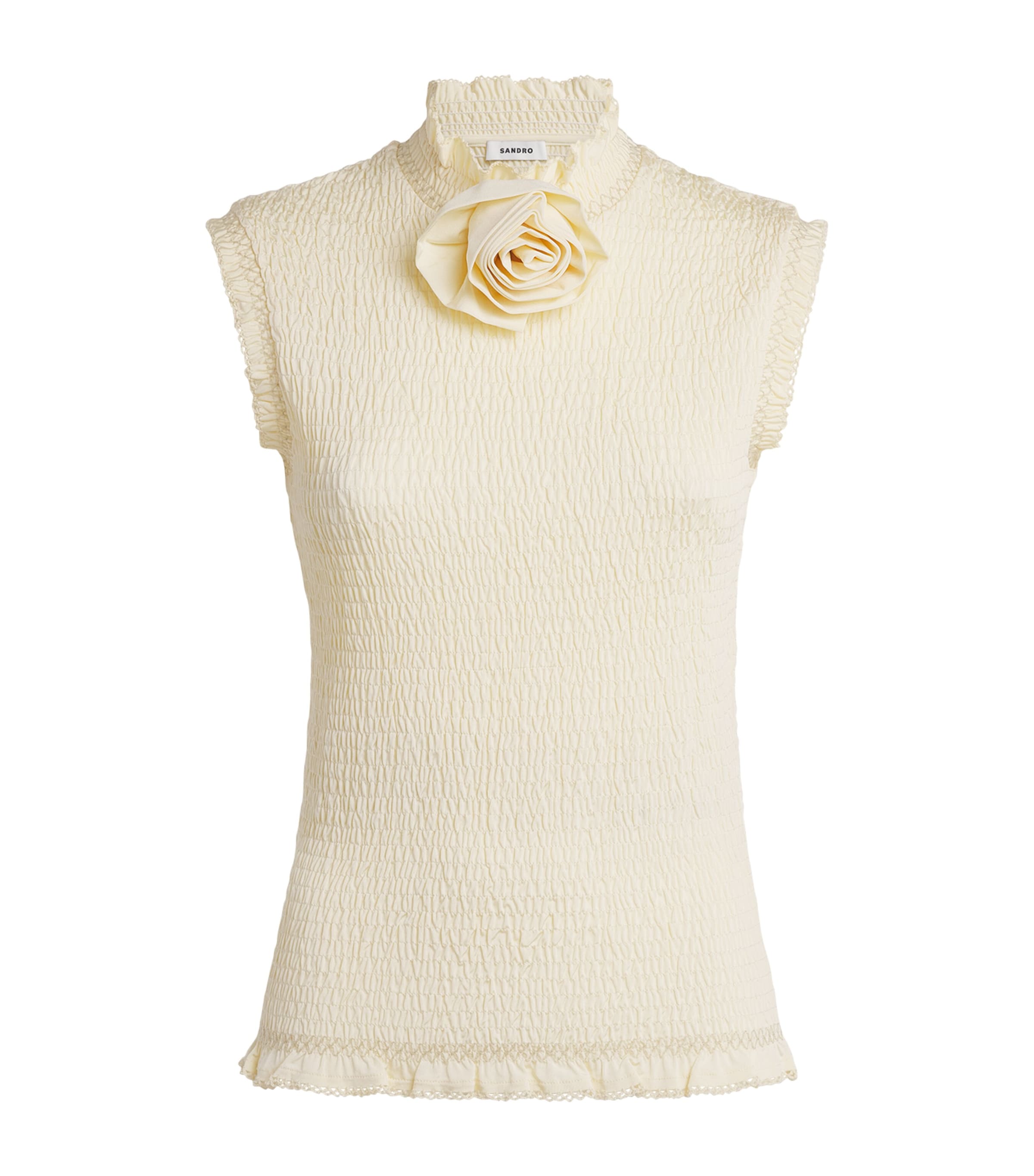 Sandro Paris Smocked Flower Tank Top In Beige