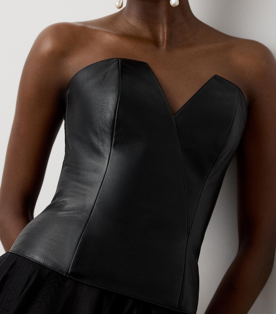Ralph Lauren Collection Womens Leather Harling Bustier Top Black Image 4