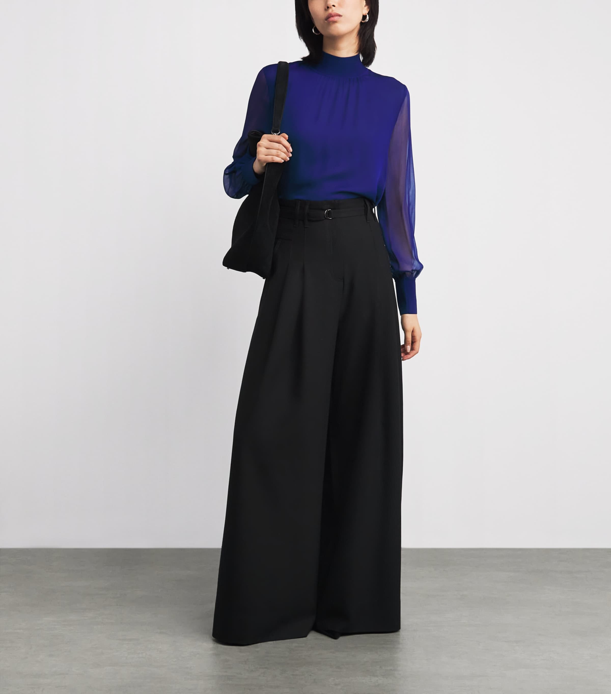 Silk Sheer-Sleeve Blouse JEWEL BLUE Image 2