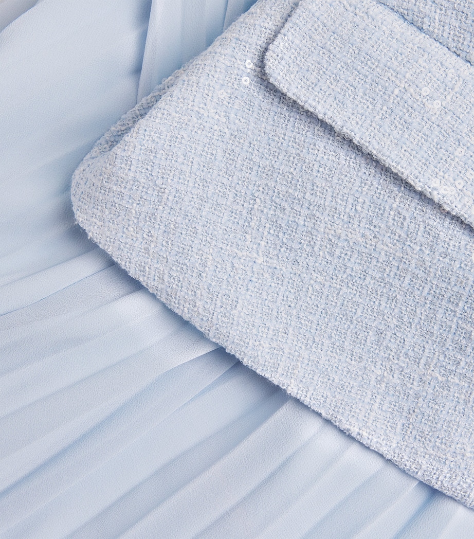 Bouclé-Chiffon Bow Midi Dress BLUE Image 4