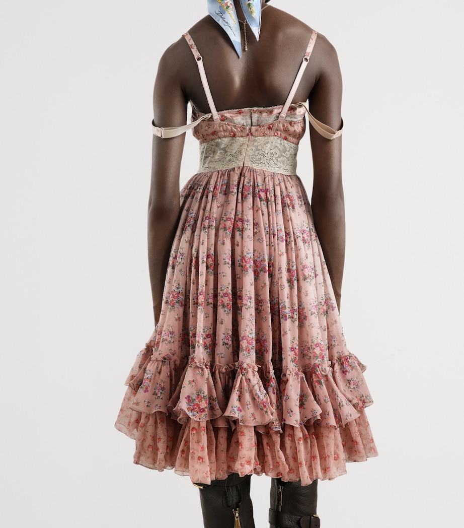 Dolce&Gabbana Womens Silk-Cotton Floral Corset Midi Dress Mazz Image 5