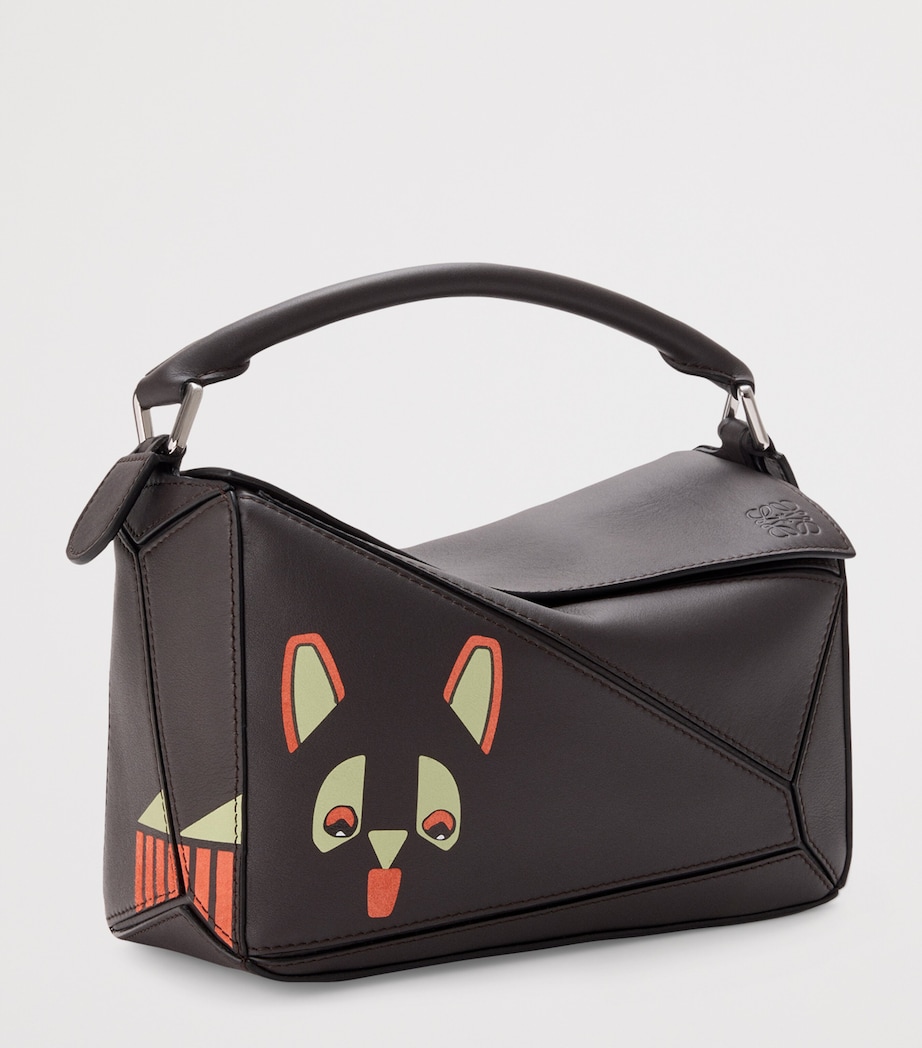 Leather Futurist Cat Puzzle Top-Handle Bag DARK TAUPE Image 2