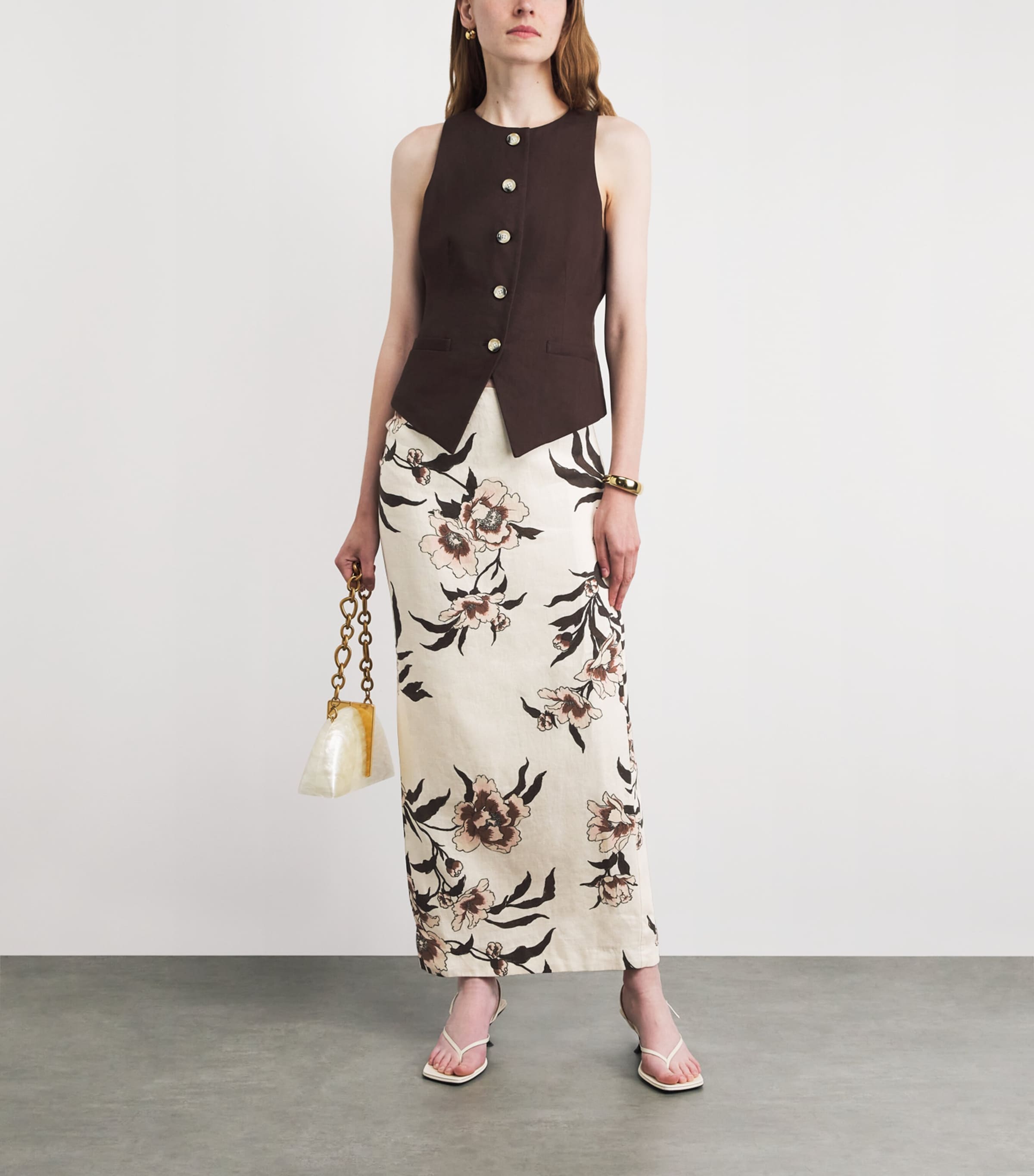 SIR. Womens Linen Peony Asymmetric Maxi Skirt Peony Floral Image 2