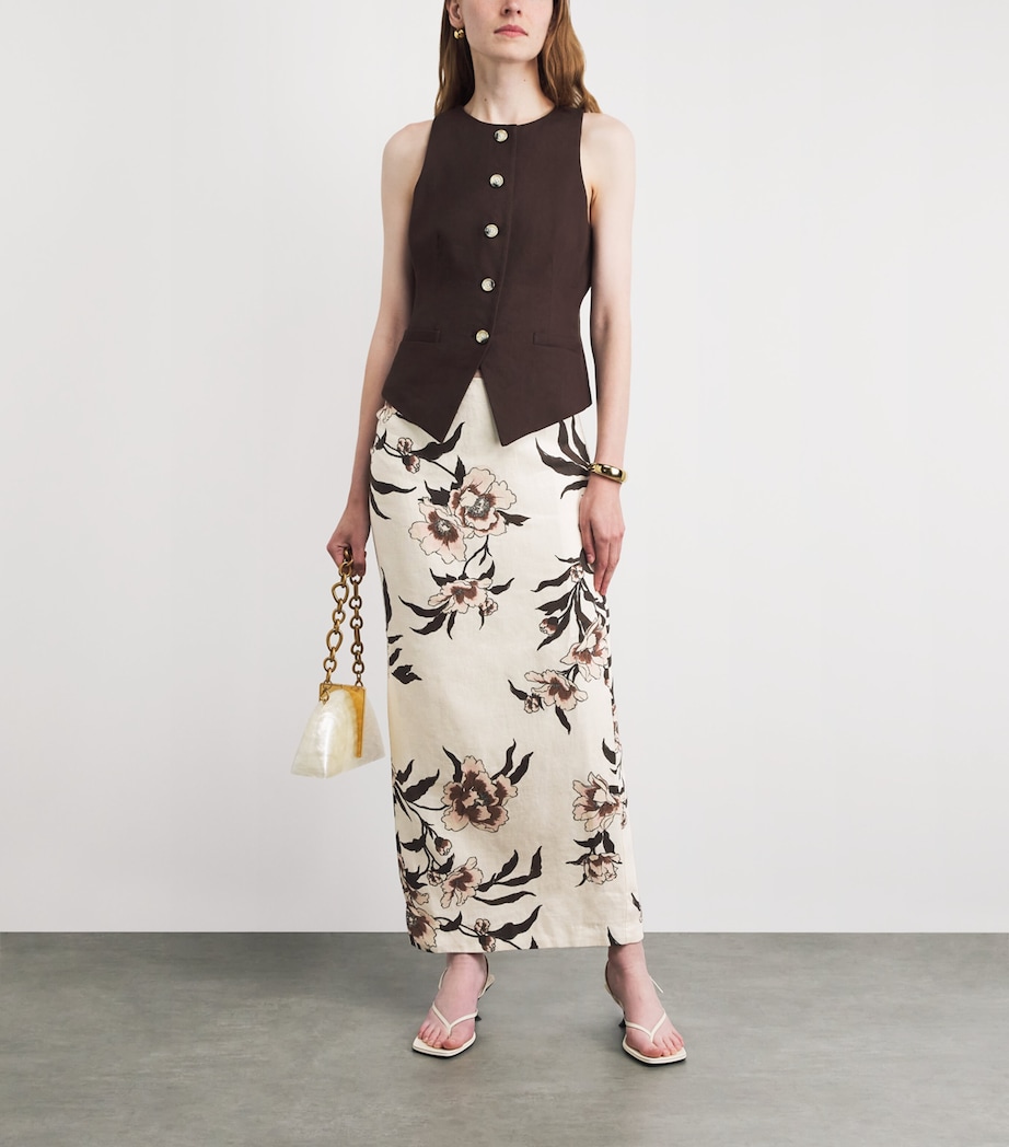 SIR. Womens Linen Peony Asymmetric Maxi Skirt Peony Floral Image 2