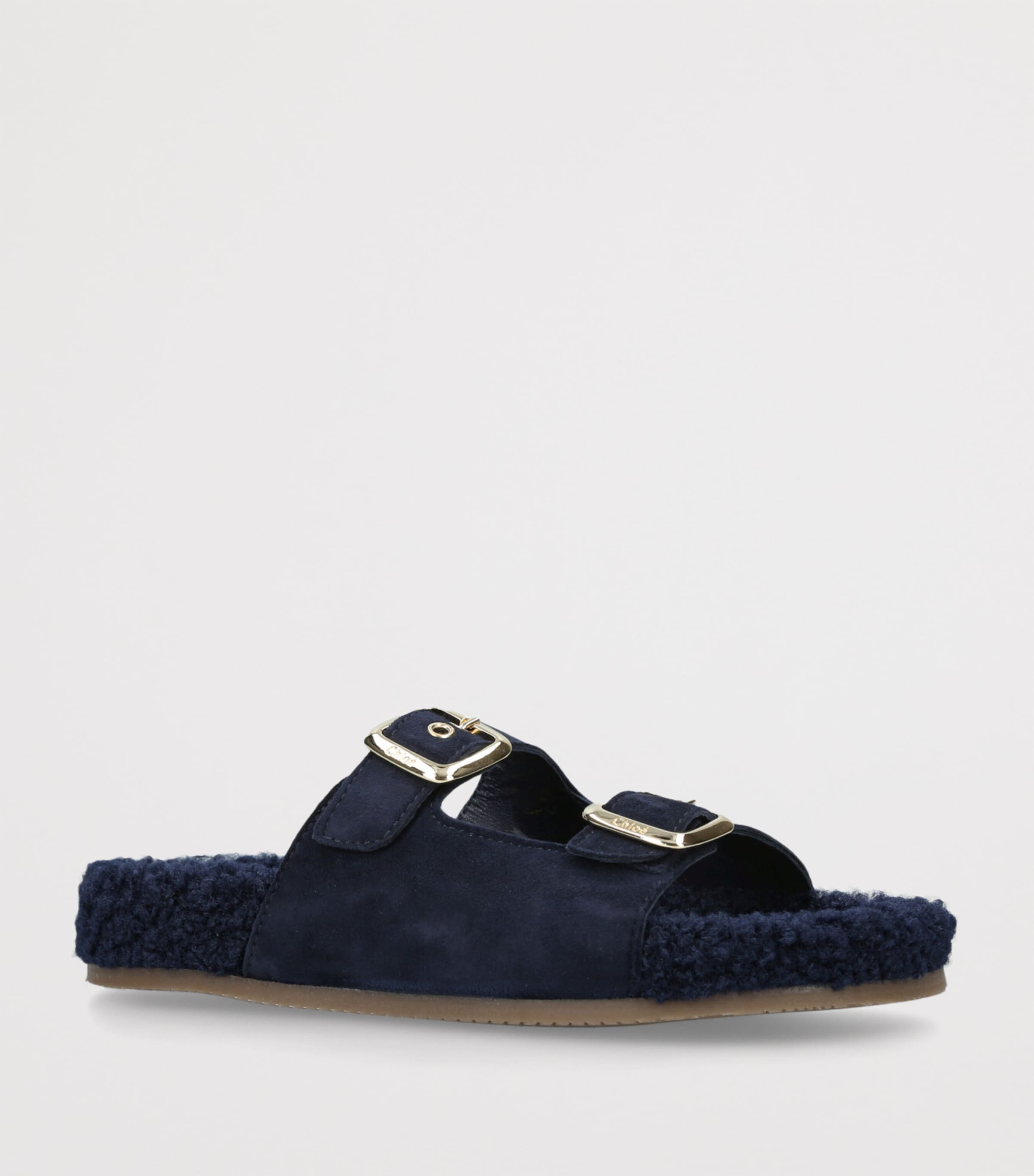 Chloé Kids Suede-Shearling Buckled Sandals Navy Image 3