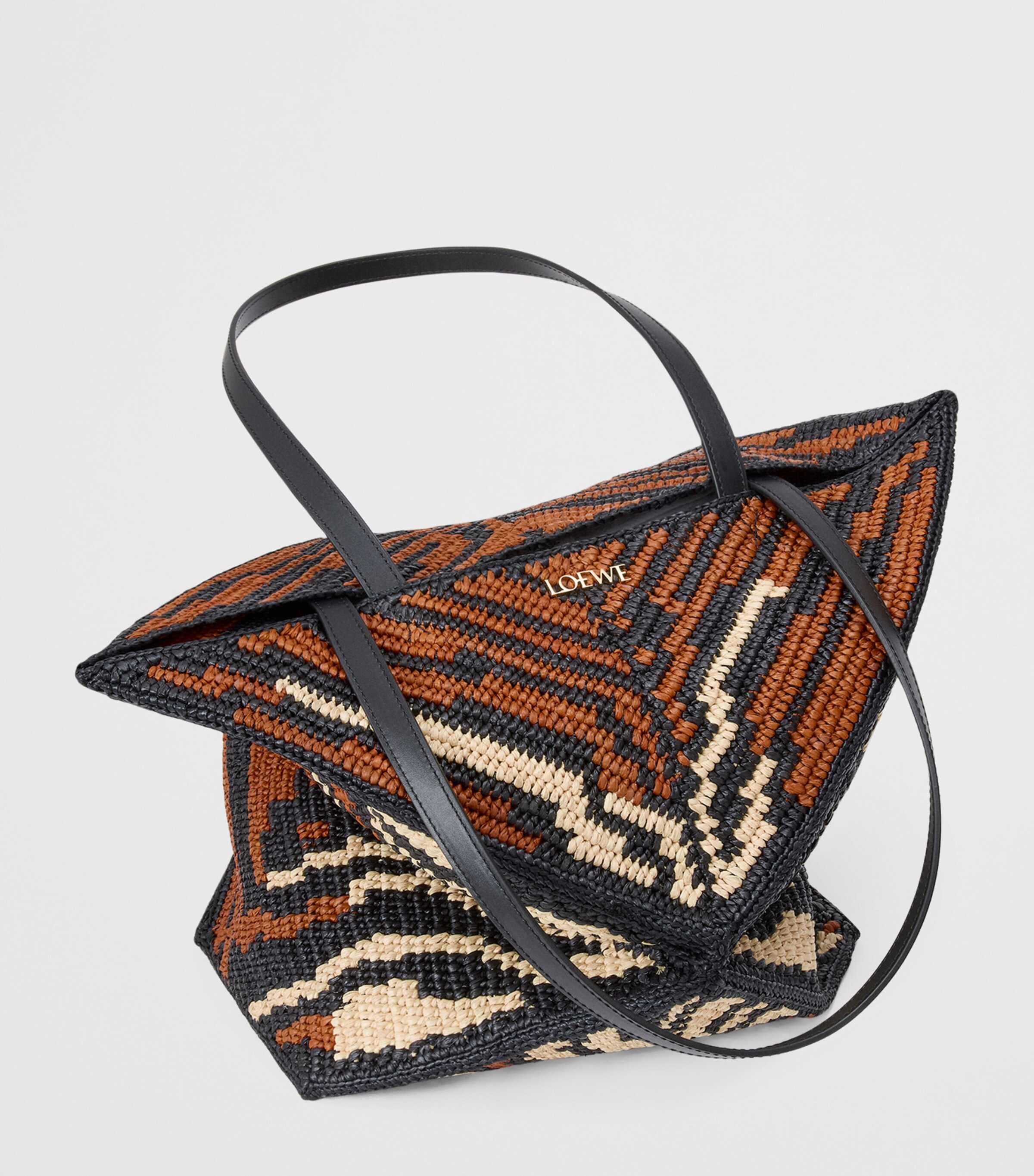 LOEWE Black x Paula's Ibiza Medium Raffia Tiger Puzzle Tote Bag