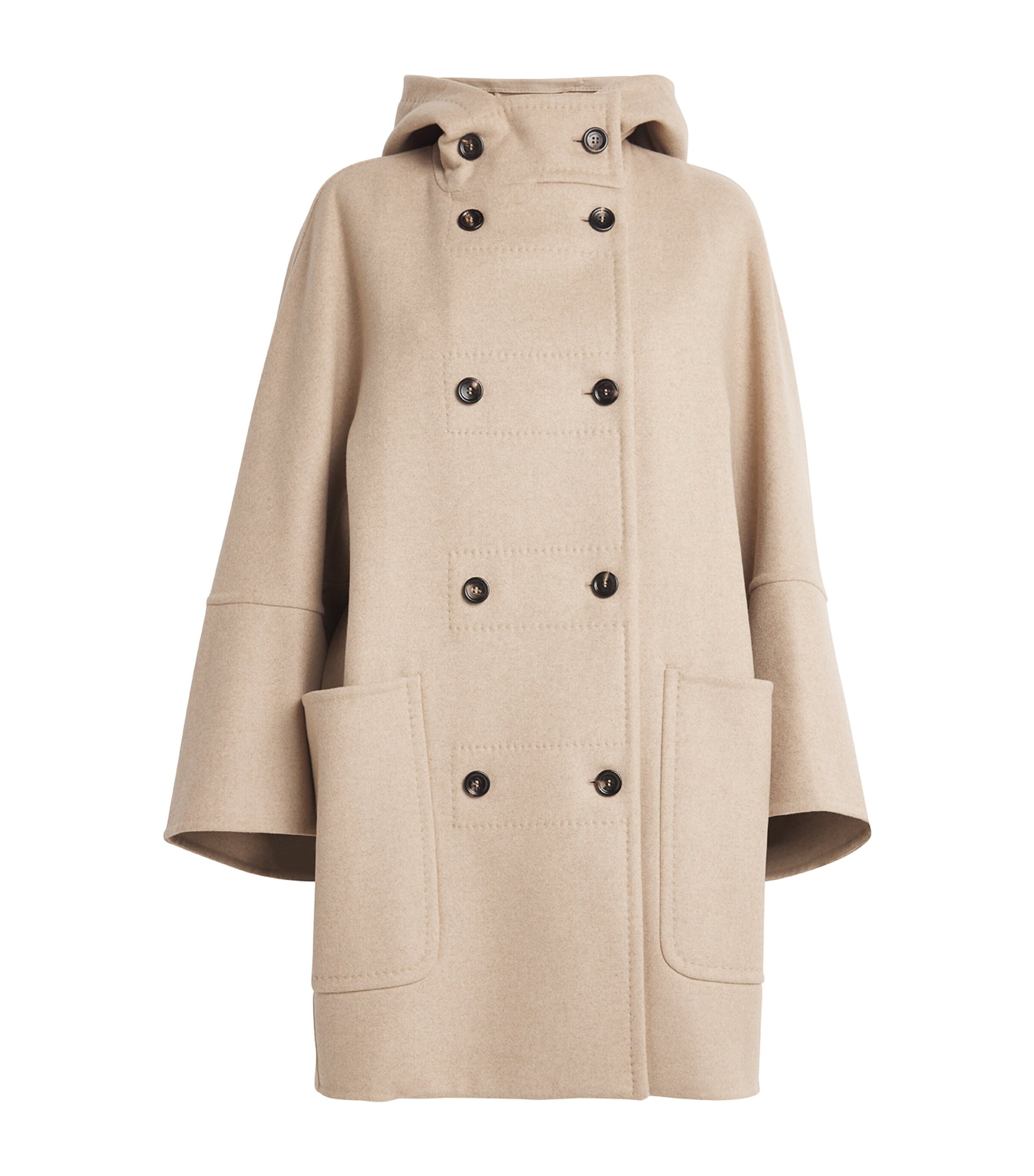 Max Mara Oversized Hooded Coat Patch Pockets In Beige