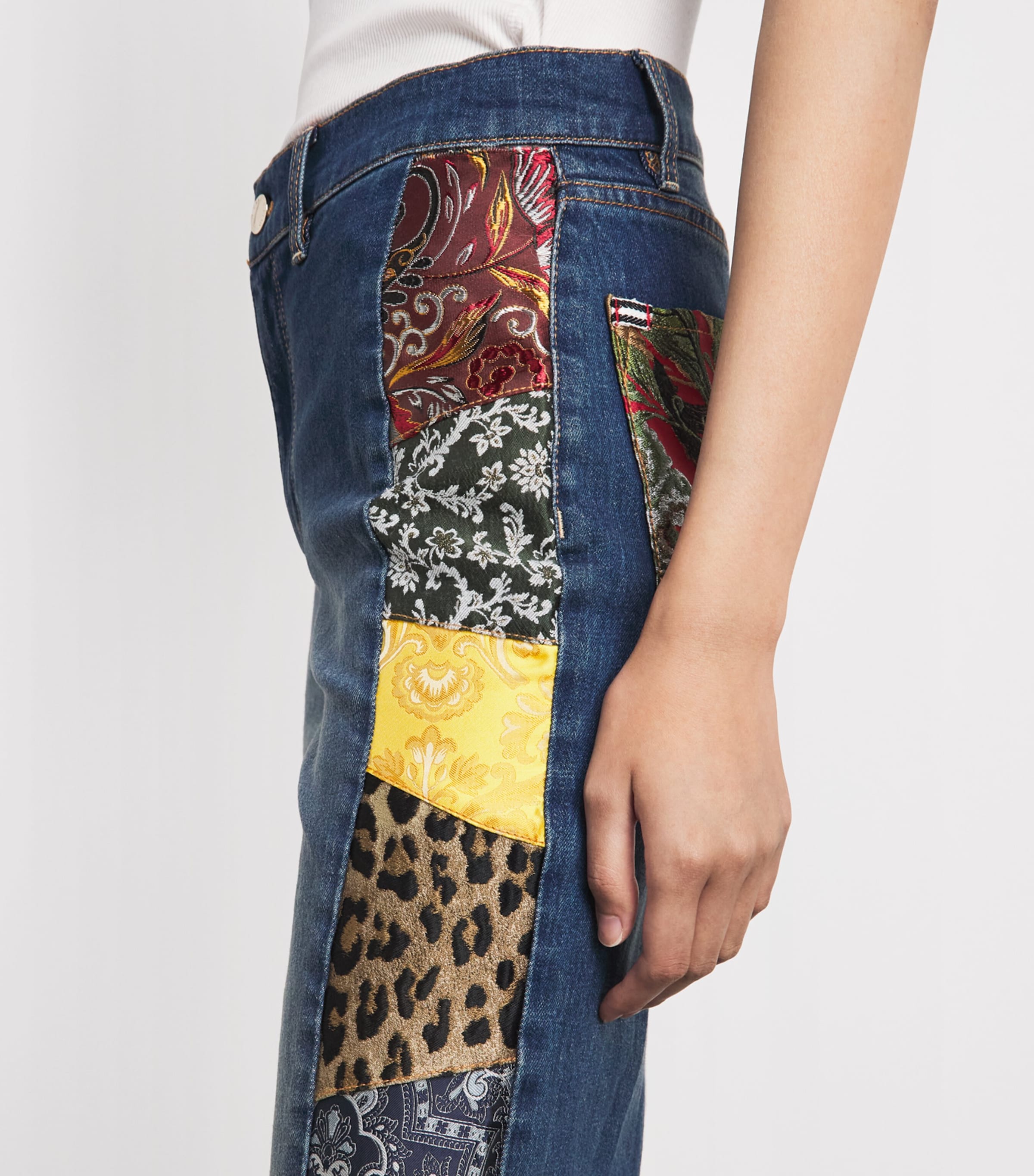 Alice+Olivia Womens Stretch-Denim Patchwork Flare SB Jeans Geor Vnt Blu/ml Image 3