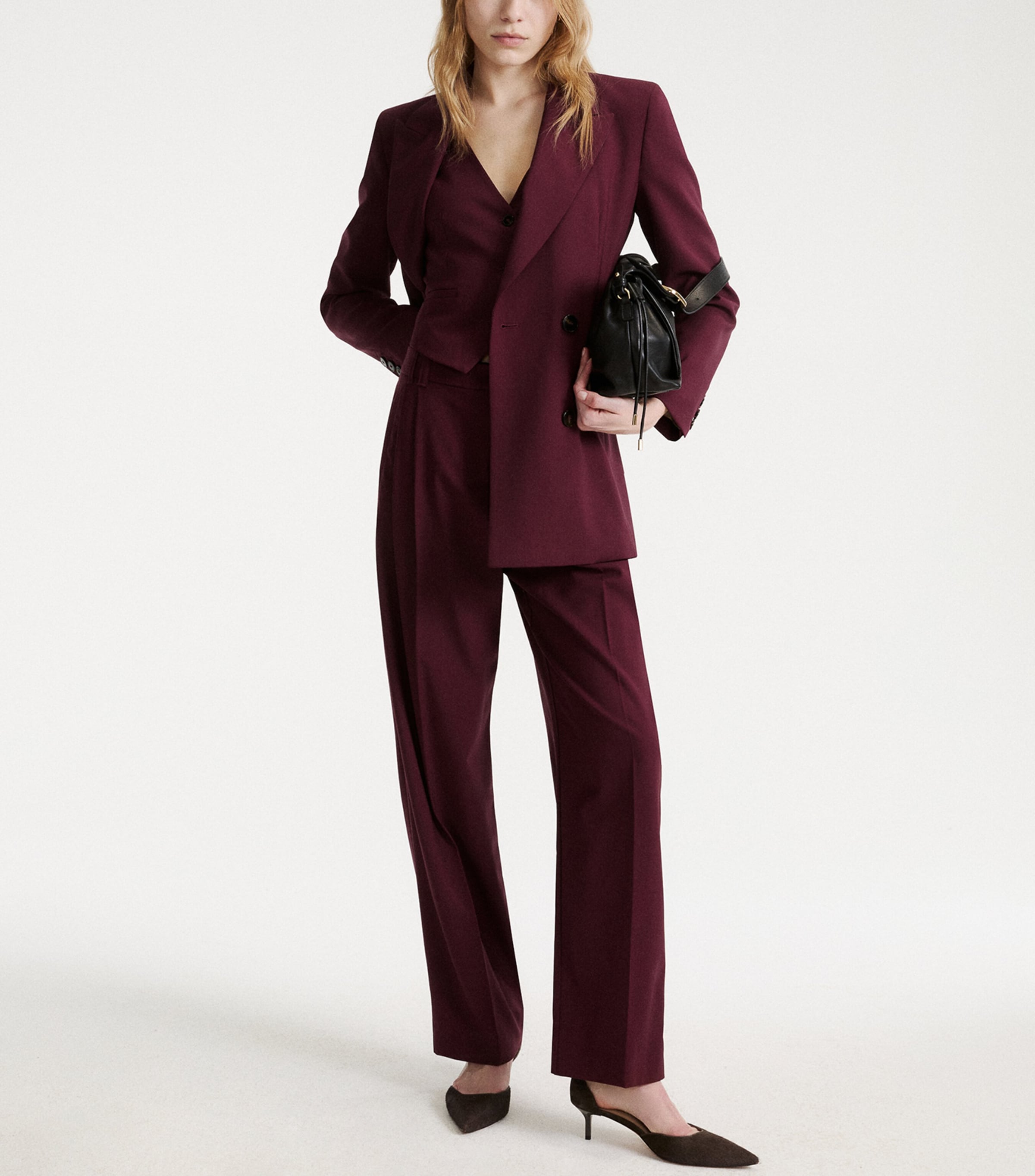Marella Womens Stretch-Virgin Wool Waistcoat Bordeaux Image 2