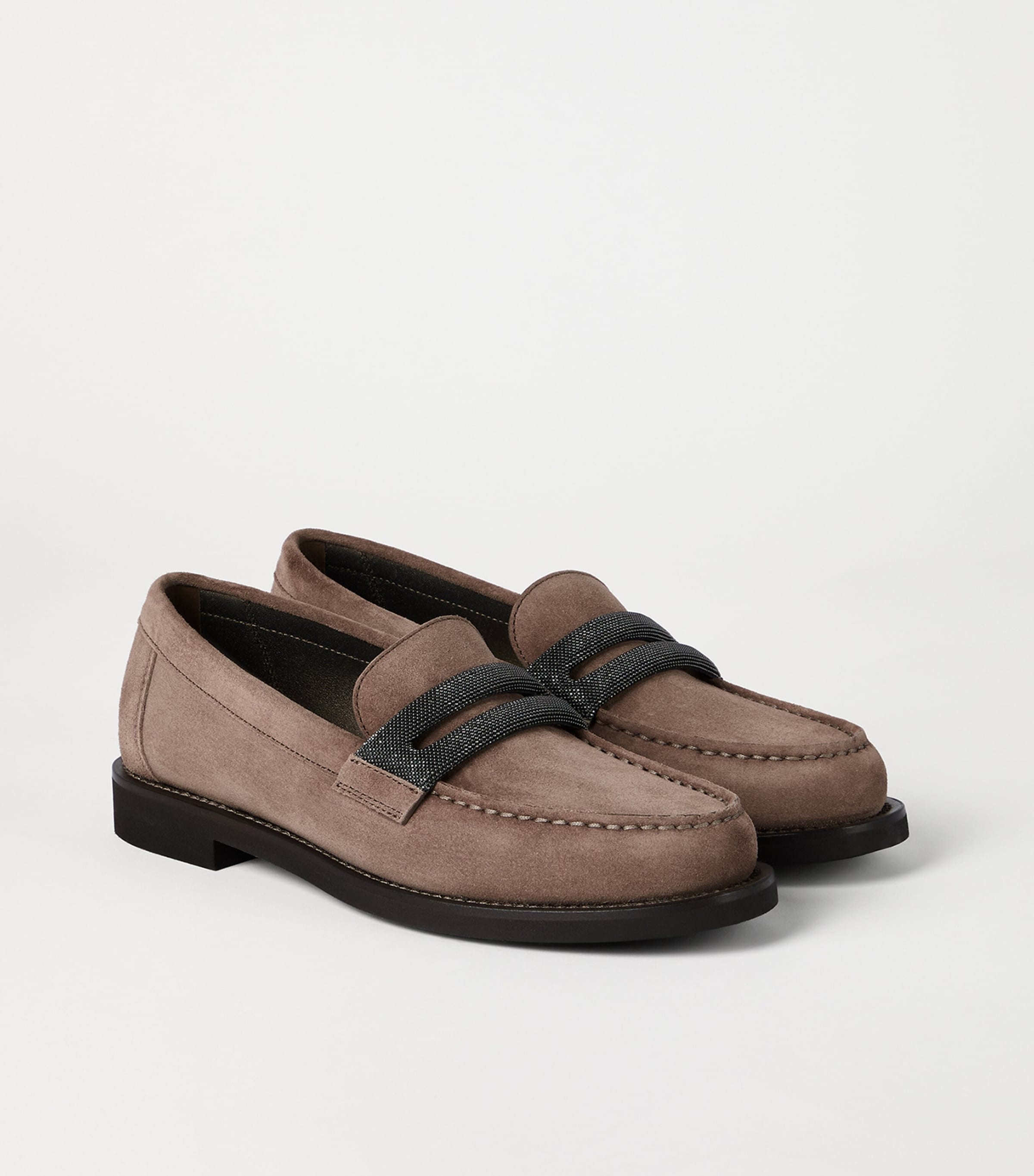 Brunello Cucinelli Womens Suede Monili-Embroidered Penny Loafers Image 4