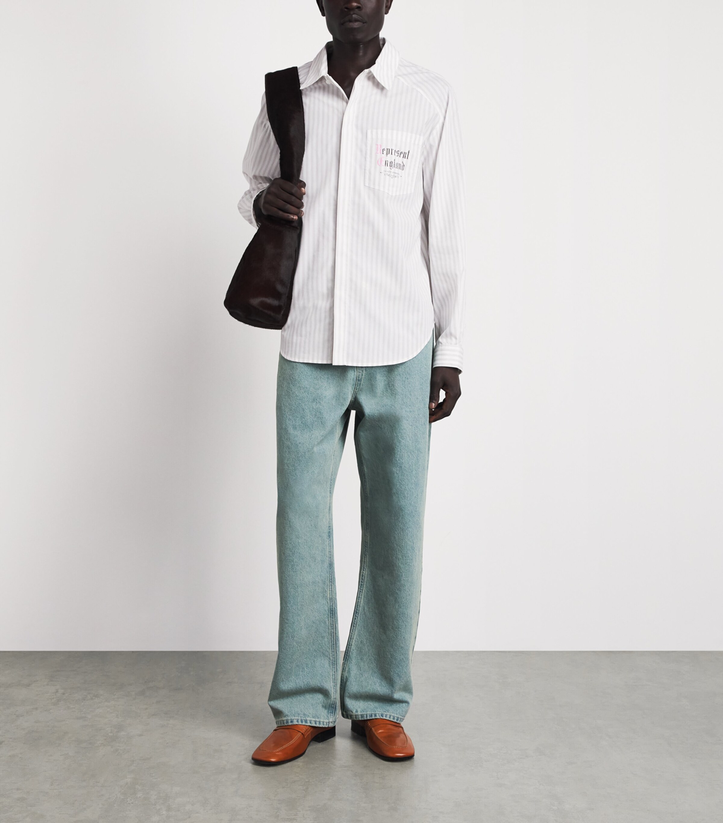 Represent Mens Cotton Pinstripe Shirt Flat White Image 2