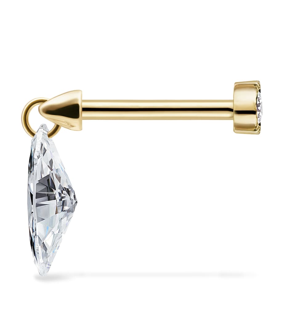 Yellow Gold Floating Marquise Diamond Charm Threaded Stud Earring (7mm) YELLOW GOLD Image 3