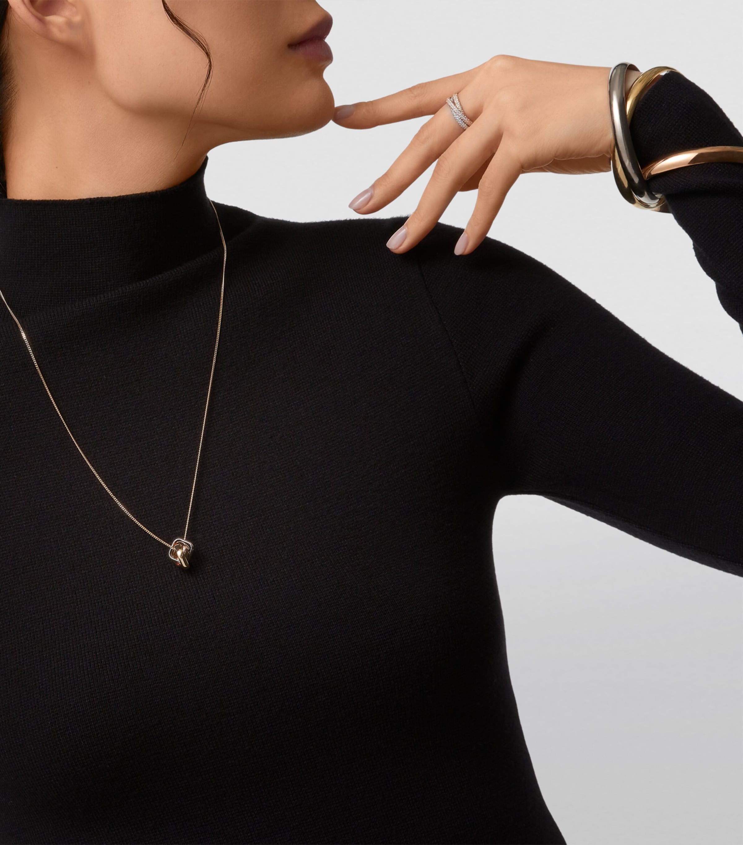 Mixed Gold and Diamond Trinity Necklace MIXED GOLD Image 2