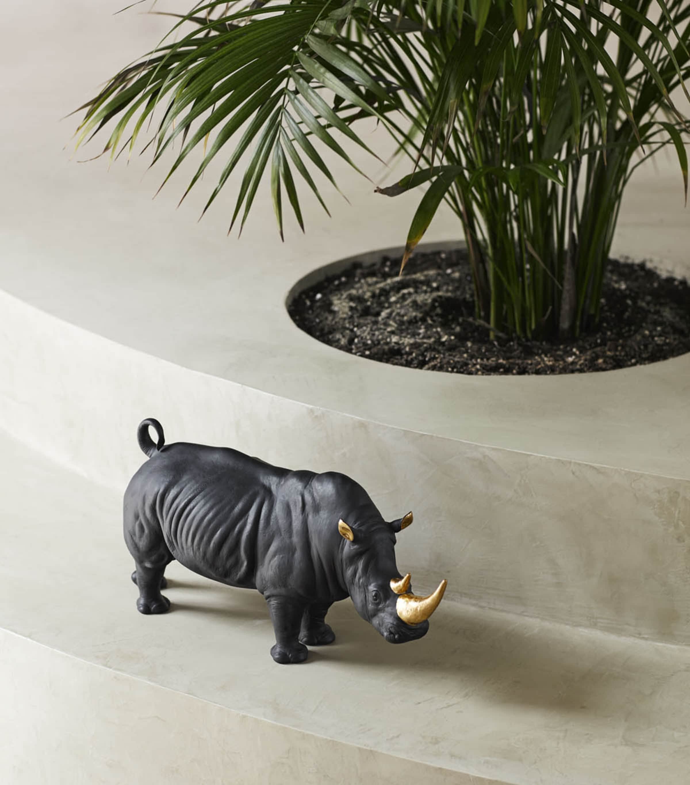 Porcelain Rhino Figurine BLACK & GOLD Image 2