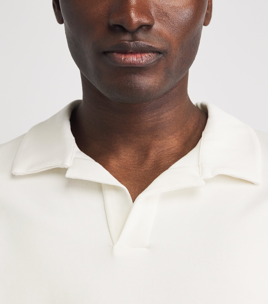 Hanro Mens Organic Cotton-Blend Polo Sweatshirt Misty White Image 3