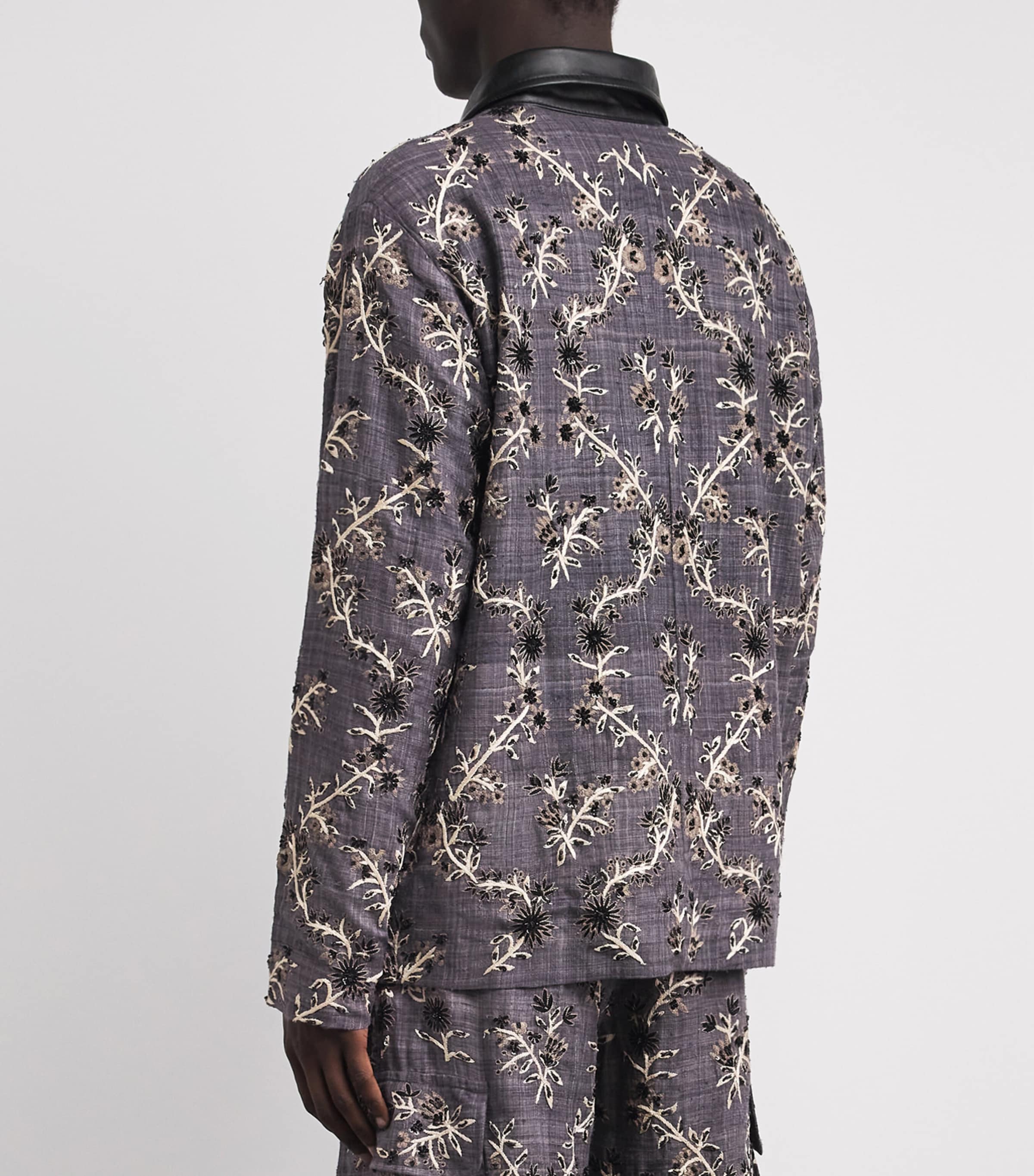 Kartik Research Mens Silk Embellished Chintz Jacket Black/ Ecru/ Grey Image 5