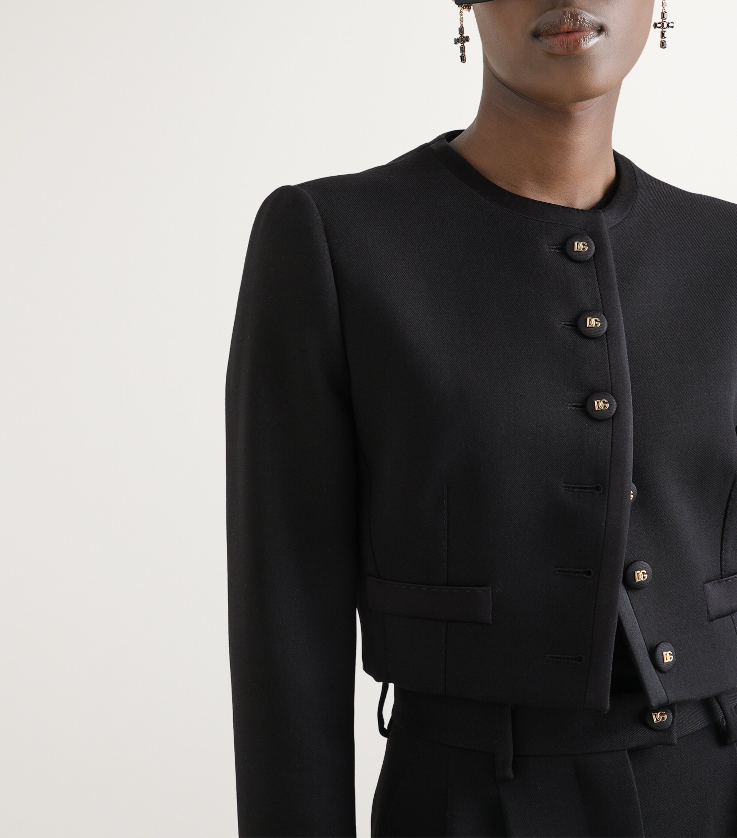 Wool Cropped Jacket N0000-BLACK Image 4