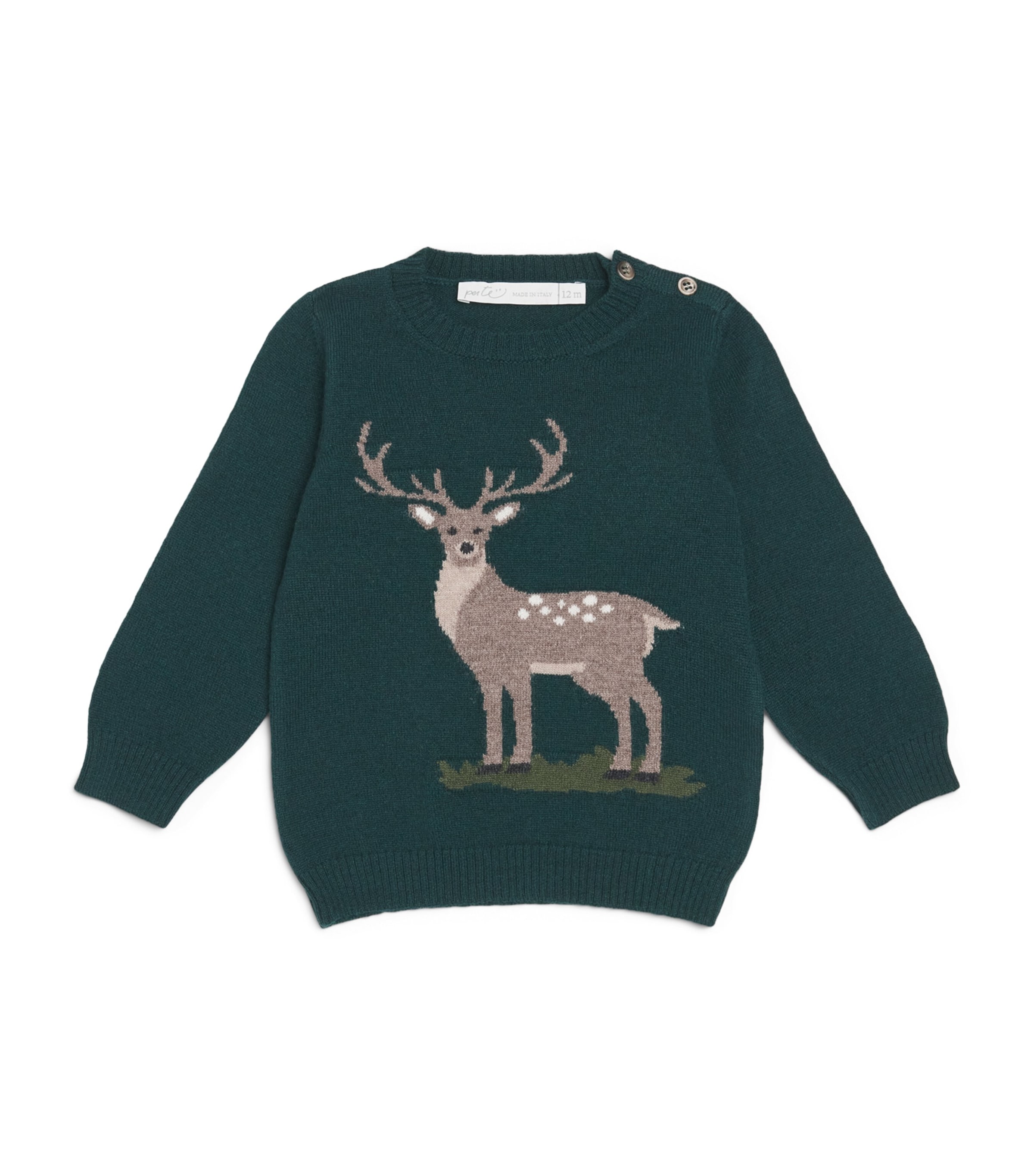 Per Te Wool-Cashmere Jacquard Sweater (3-18 Months) Verde Image 1