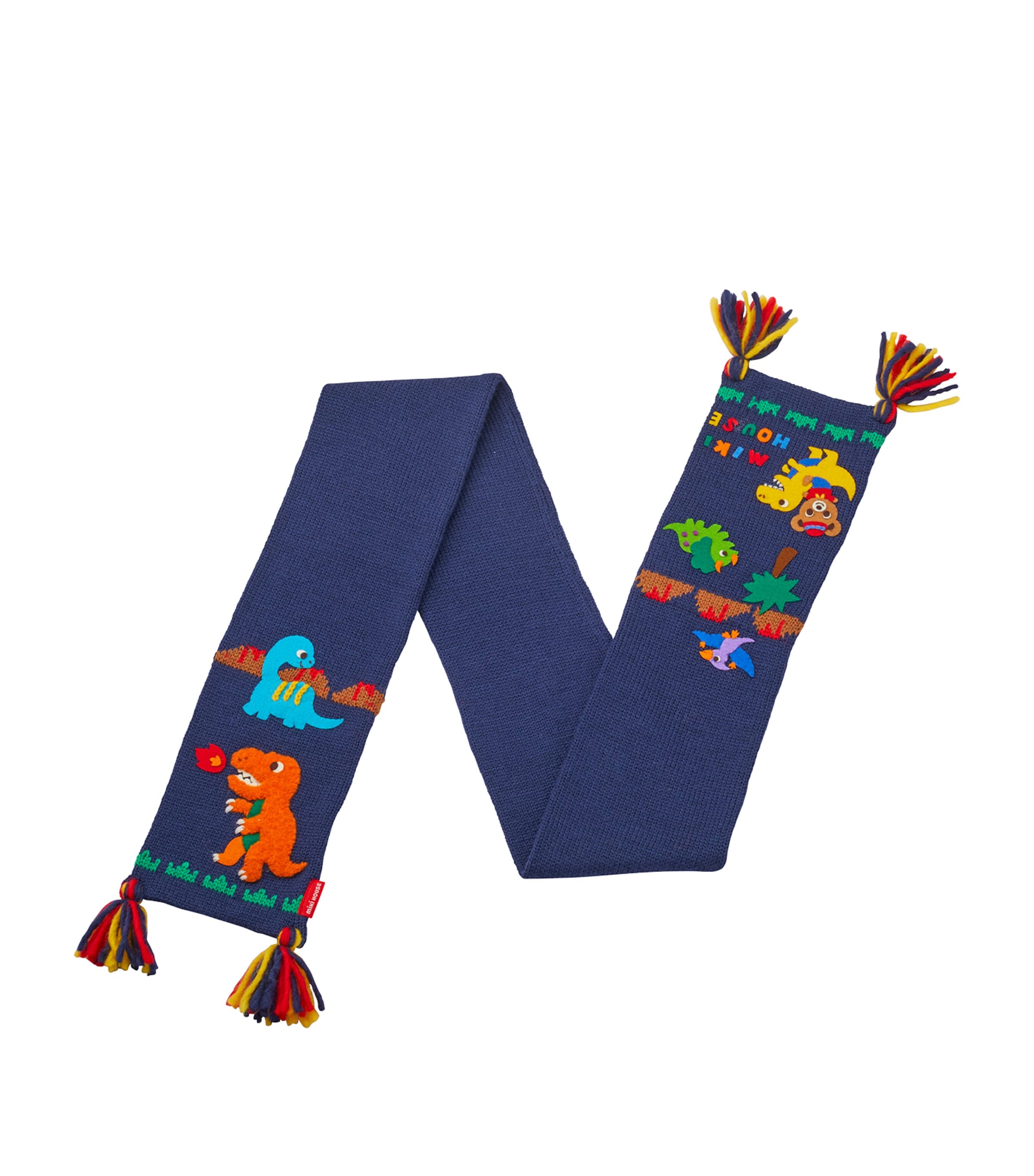 Miki House Wool-blend Dinosaur Scarf In Navy