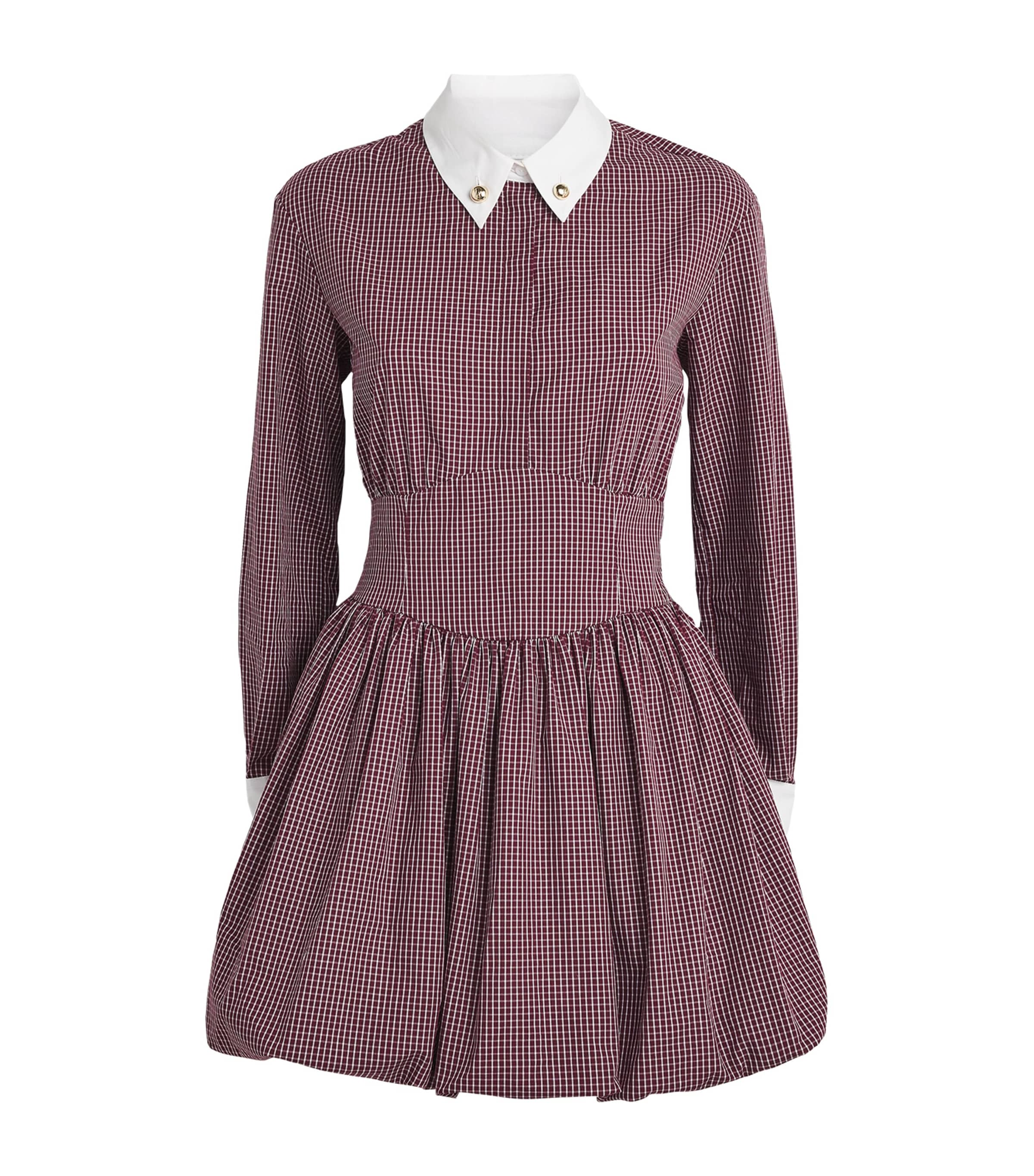 Cotton Check Mini Shirt Dress BURGUNDY PRINT Image 1