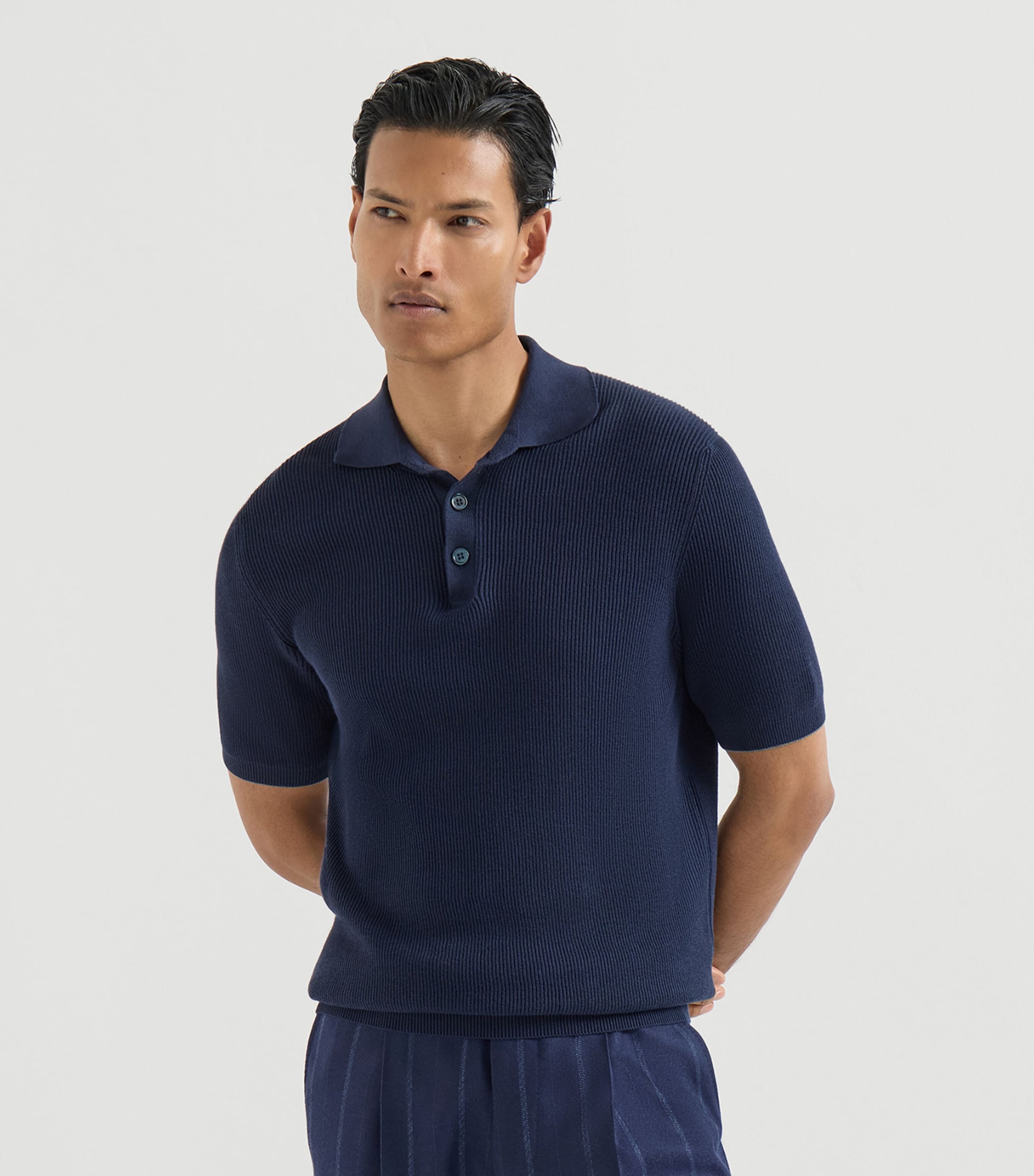 Brunello Cucinelli Mens Cotton Rib-Knit Polo Shirt Image 3