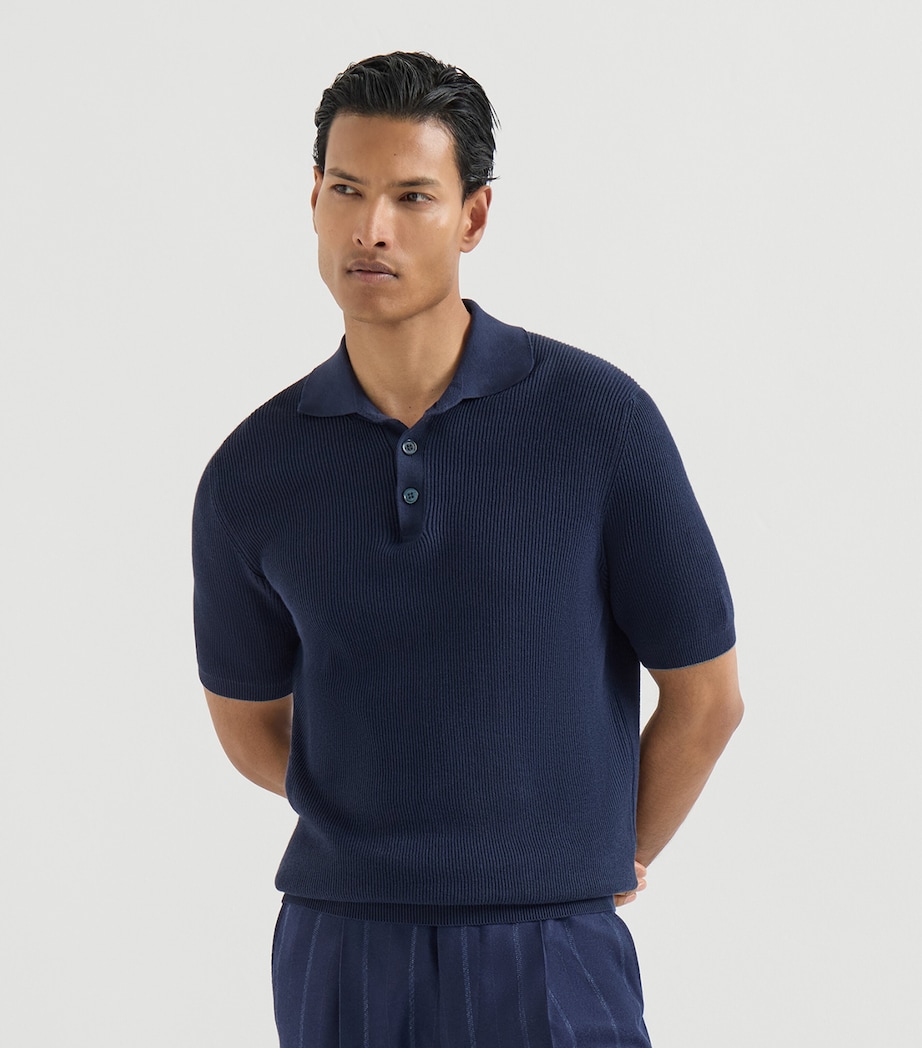 Brunello Cucinelli Mens Cotton Rib-Knit Polo Shirt Image 3