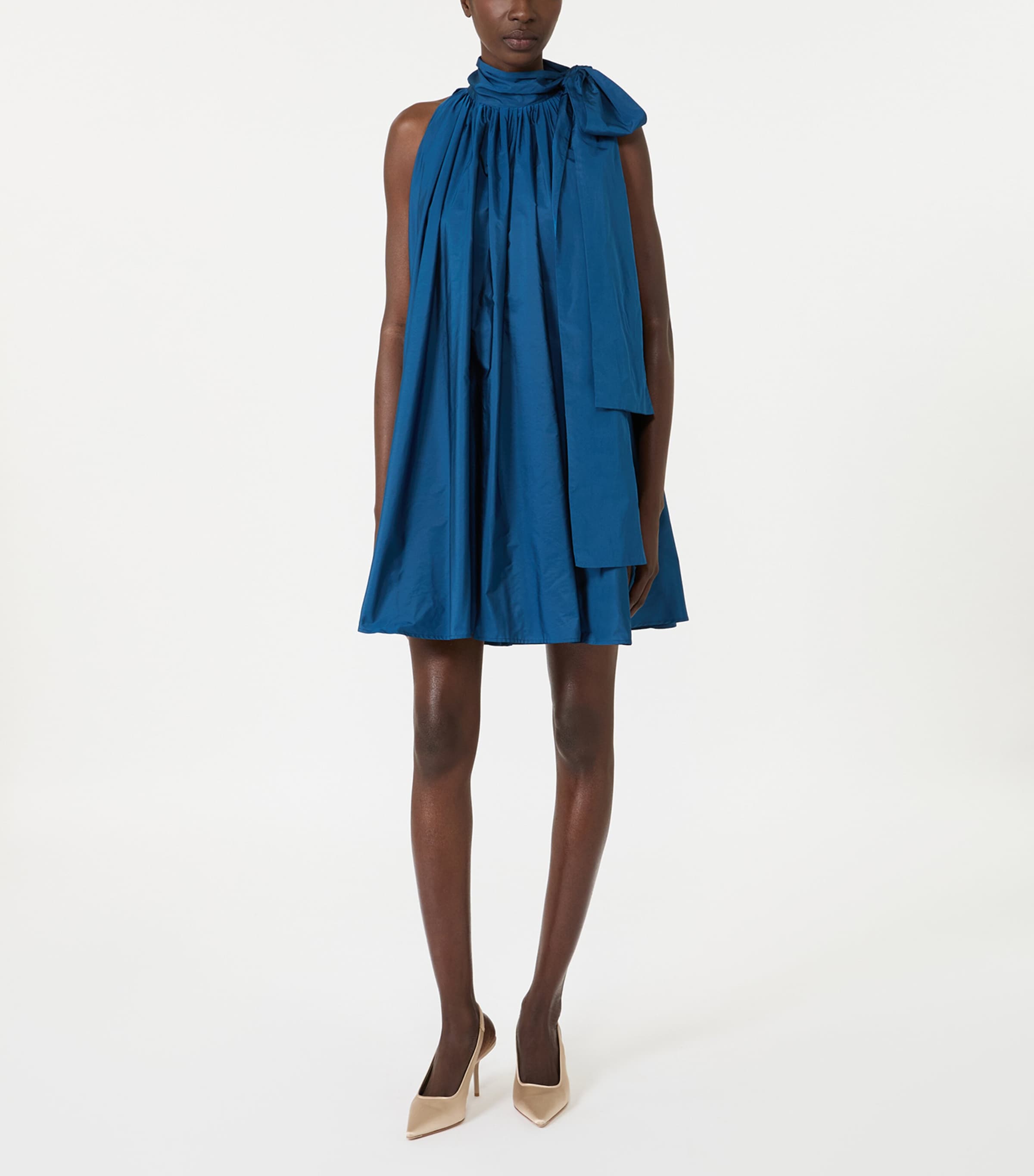 Max Mara Womens Satin Scarf Neck Mini Dress Navy Image 3