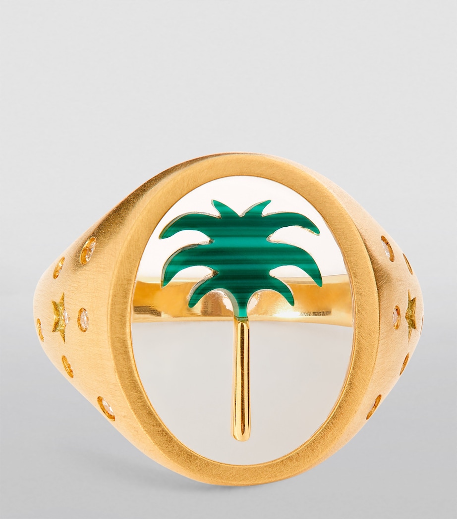 Yellow Gold and Diamond Biladi Palm 2.0 Ring GREEN Image 3