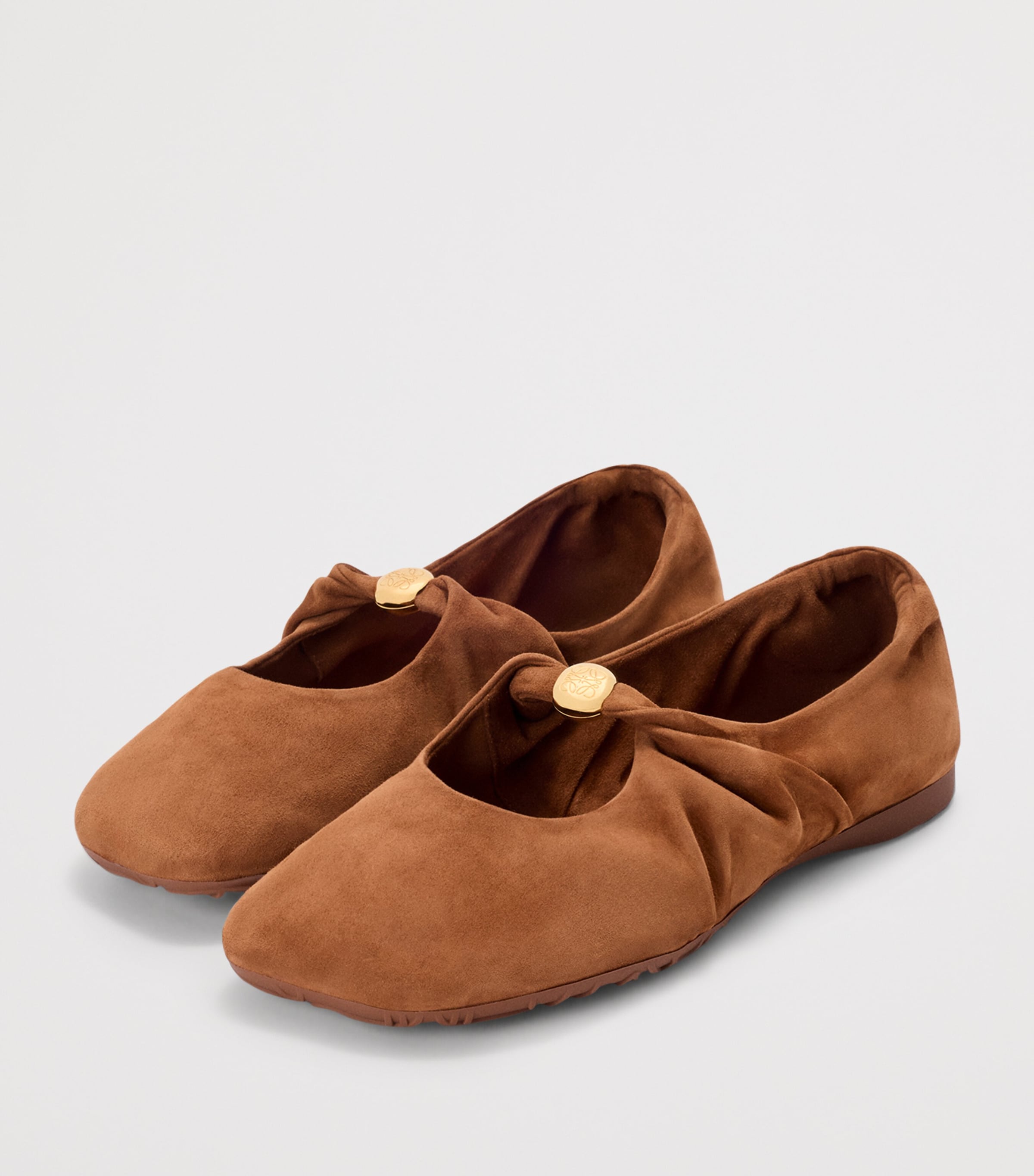 LOEWE Womens Suede Pebble Soft Ballet Flats Tan Image 3