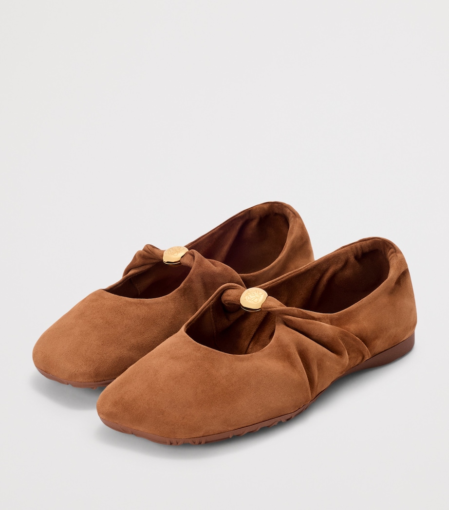 LOEWE Womens Suede Pebble Soft Ballet Flats Tan Image 3