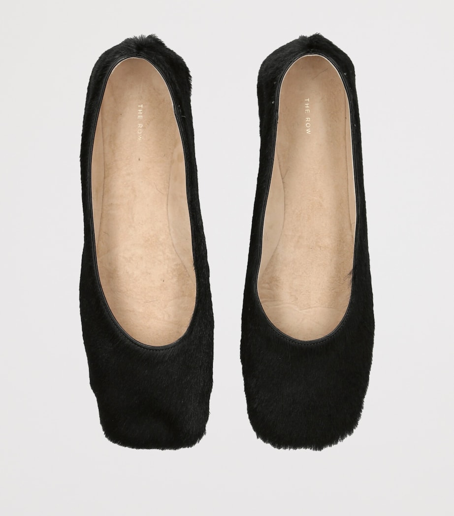 Pony Hair Square Ballet Flats BLACK Image 4