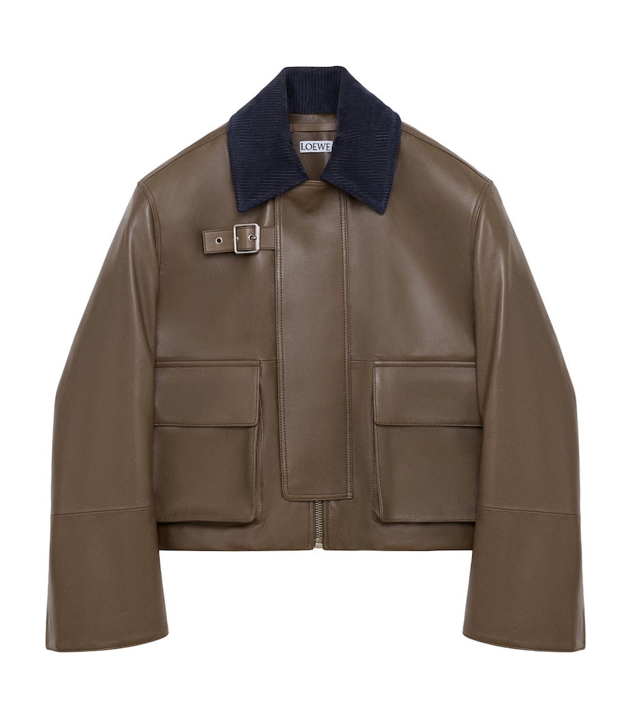 LOEWE Womens Lambskin Aviator Jacket Khaki Green Image 1
