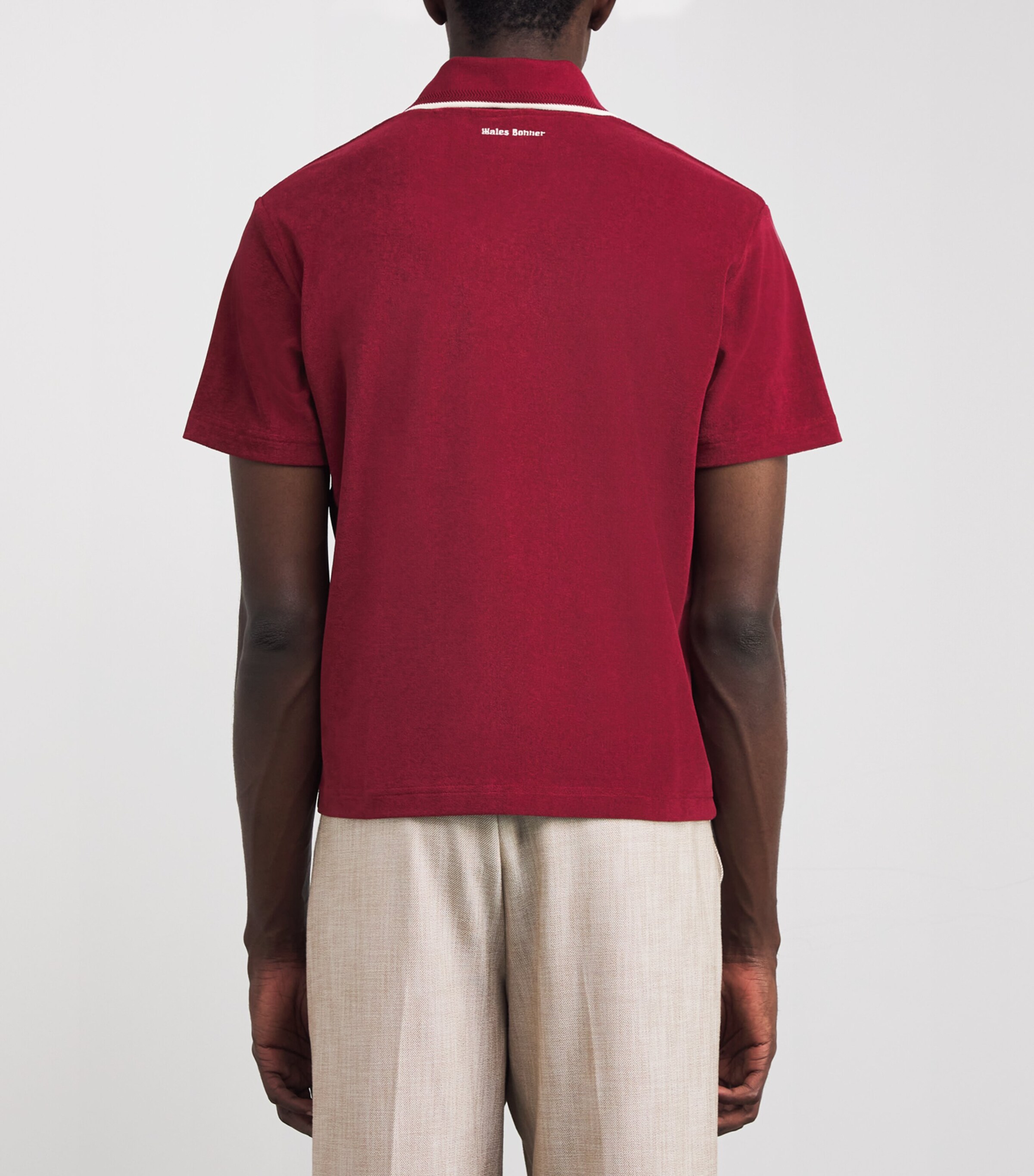 adidas Mens x Wales Bonner Cotton-Blend Collared T-Shirt Collegiate Burgundy Image 4