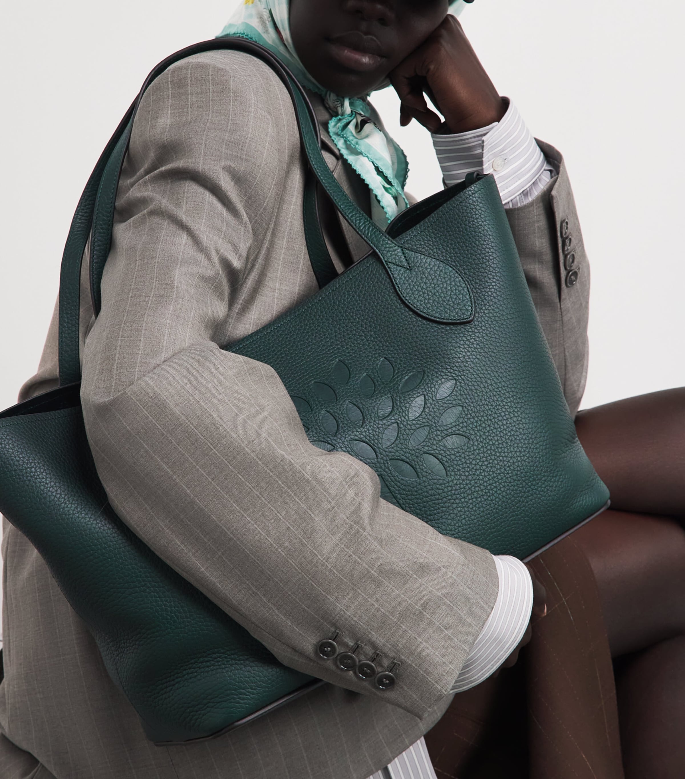 Mulberry Grained Leather Tree Tote Bag Mulberry Green Image 2
