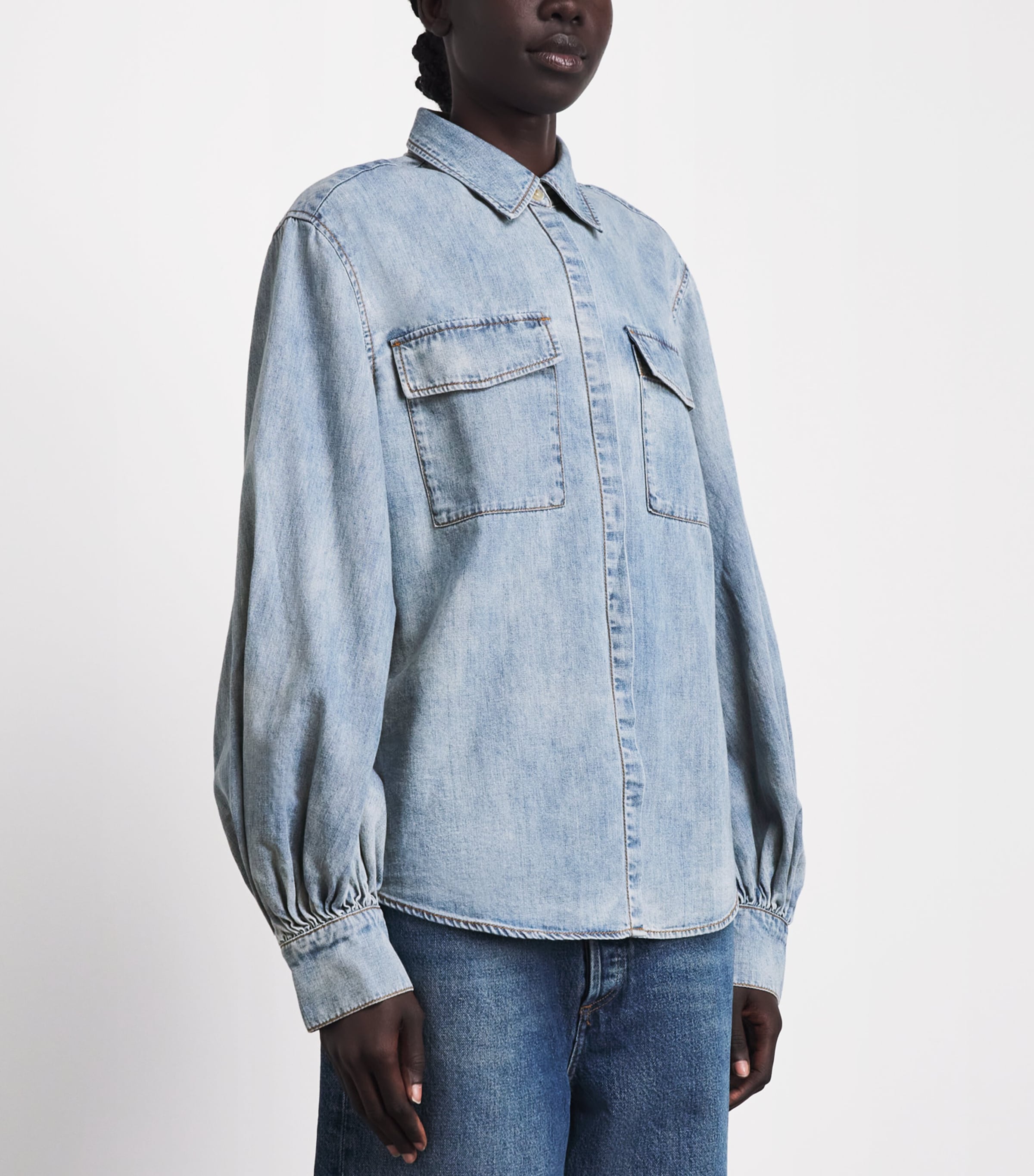 7 For All Mankind Womens Denim Shirt Chambray Loft Image 4