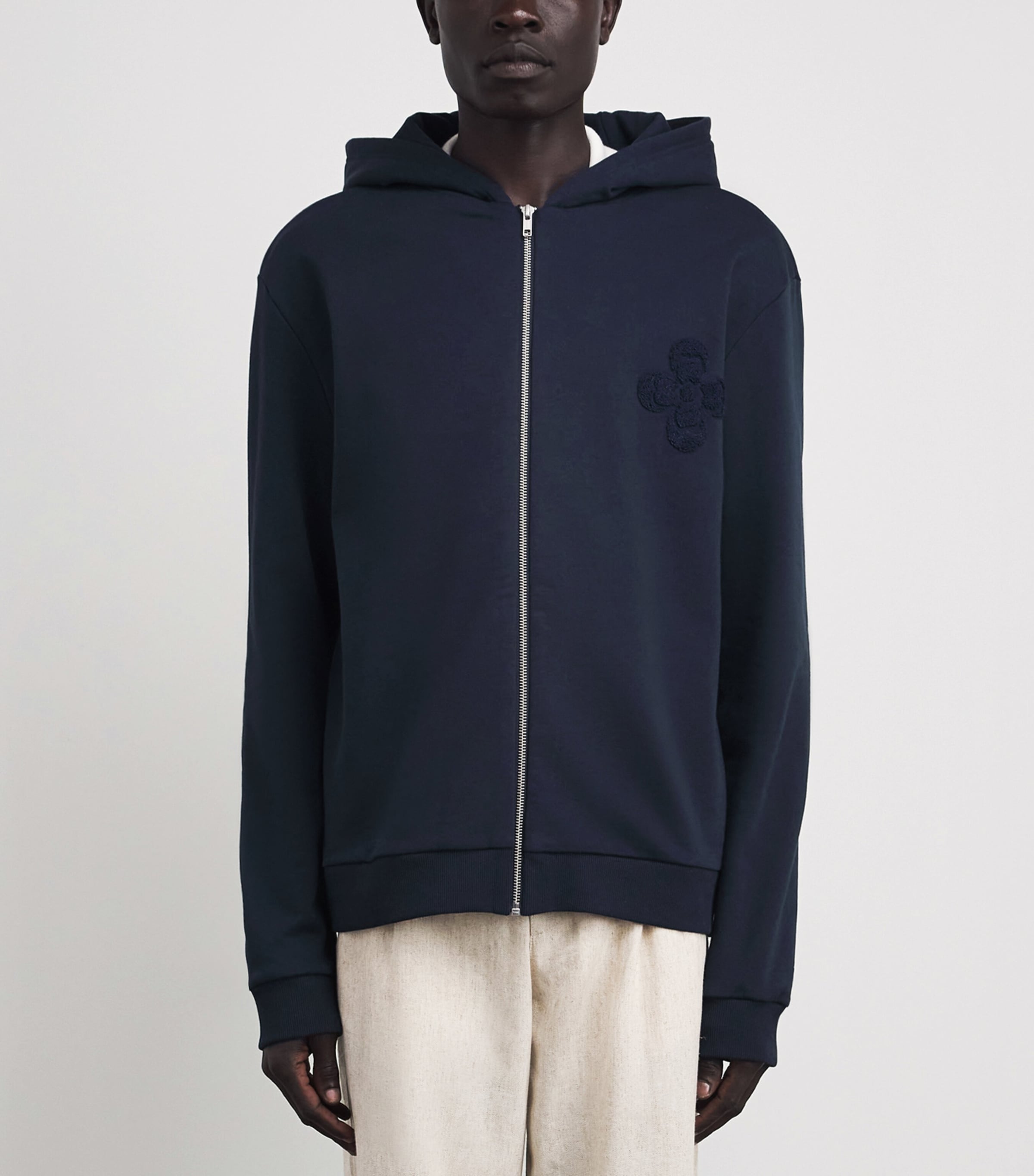 COMMAS Mens Cotton Floral Bouclé Hoodie Midnight Navy Image 4