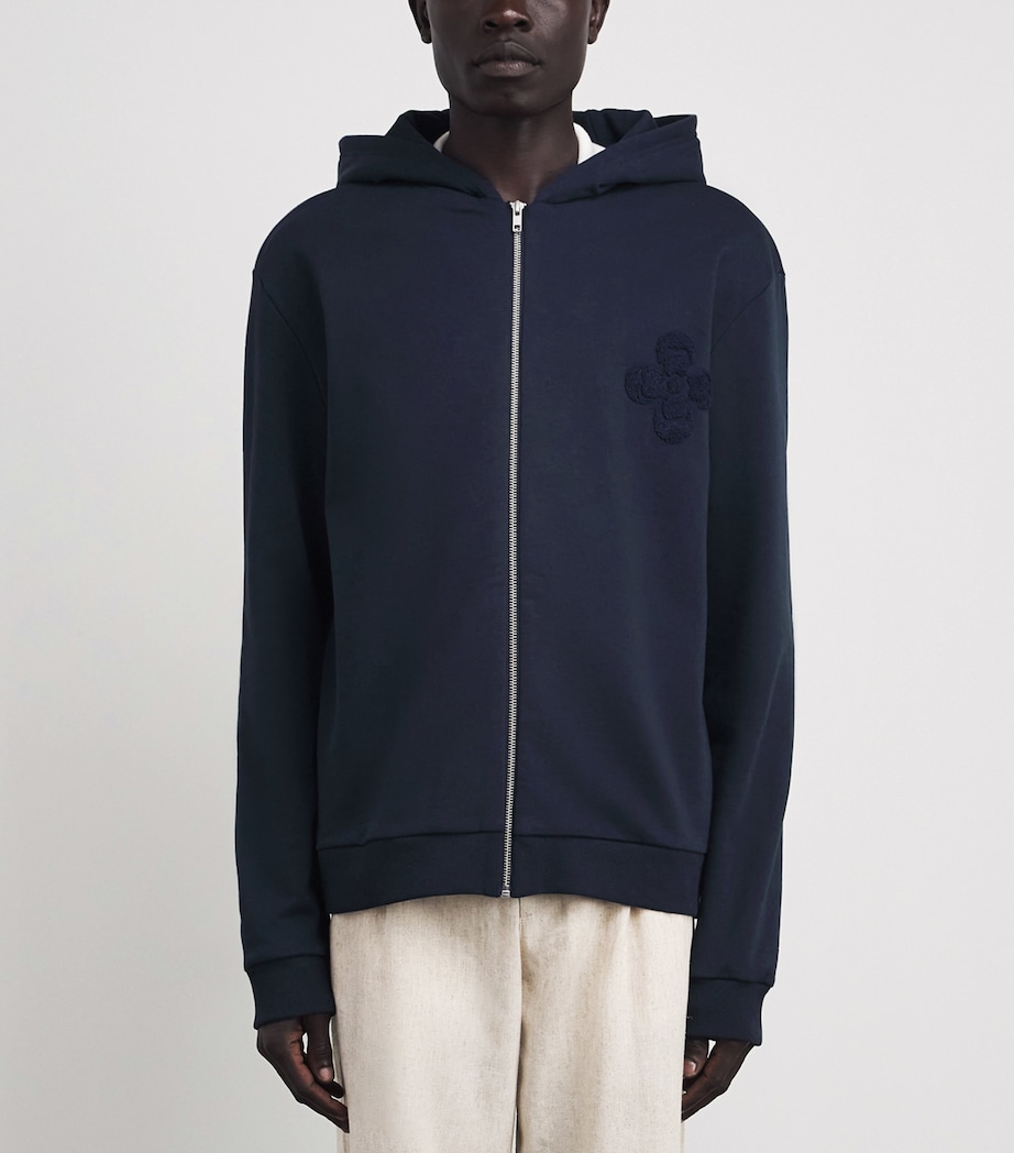 COMMAS Mens Cotton Floral Bouclé Hoodie Midnight Navy Image 4