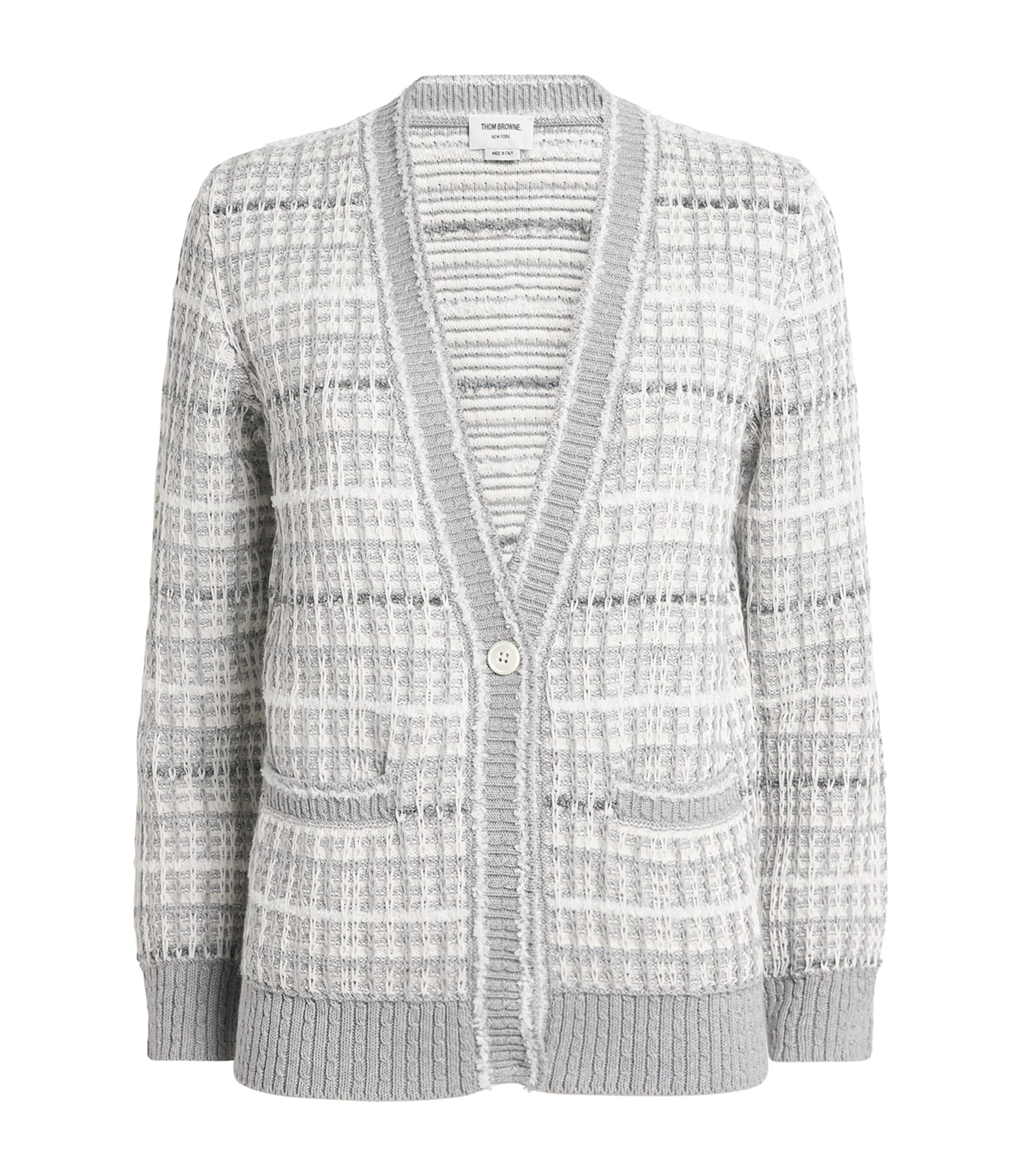 Thom Browne Womens Tweed V-Neck Cardigan Lt Grey Image 1