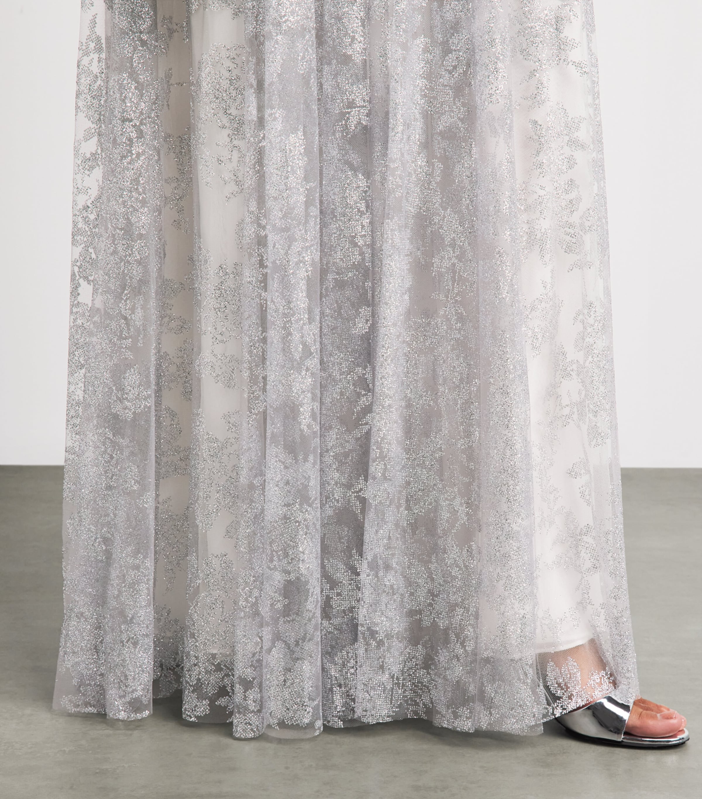 Sandra Mansour Womens Embellished Silent Thread Gown Silver Image 5