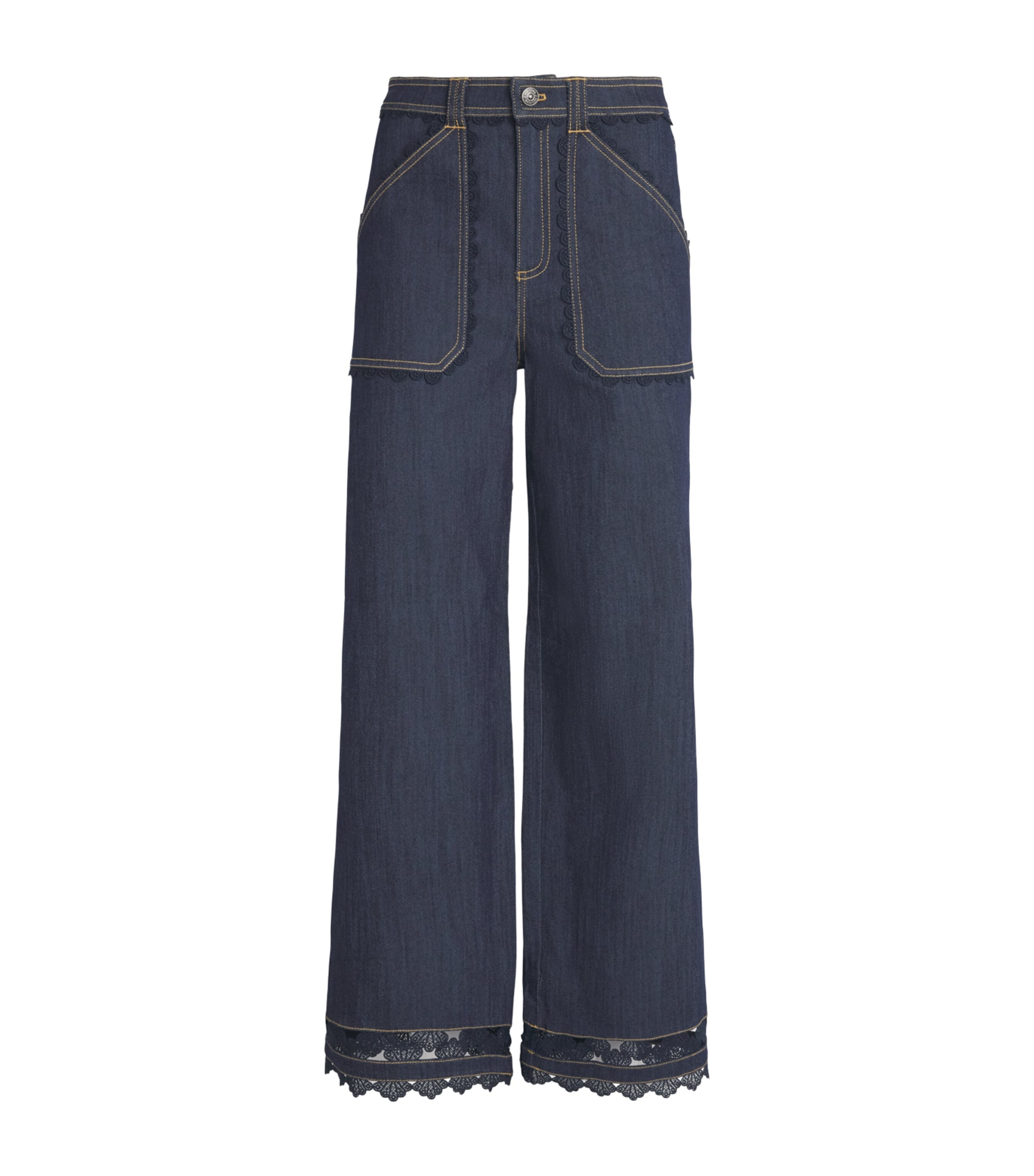 Cinq A Sept Womens Guipure Lace-Trim Benji Jeans Indigo Image 1