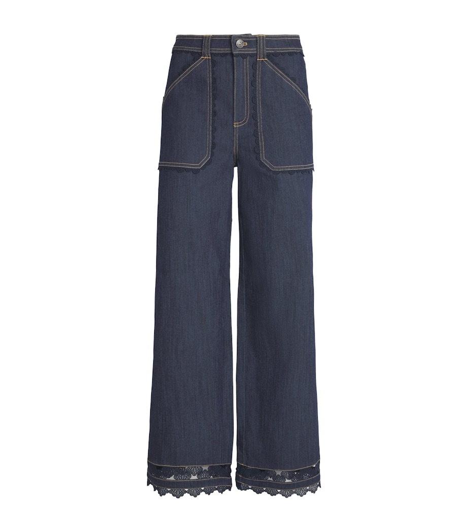 Cinq A Sept Womens Guipure Lace-Trim Benji Jeans Indigo Image 1