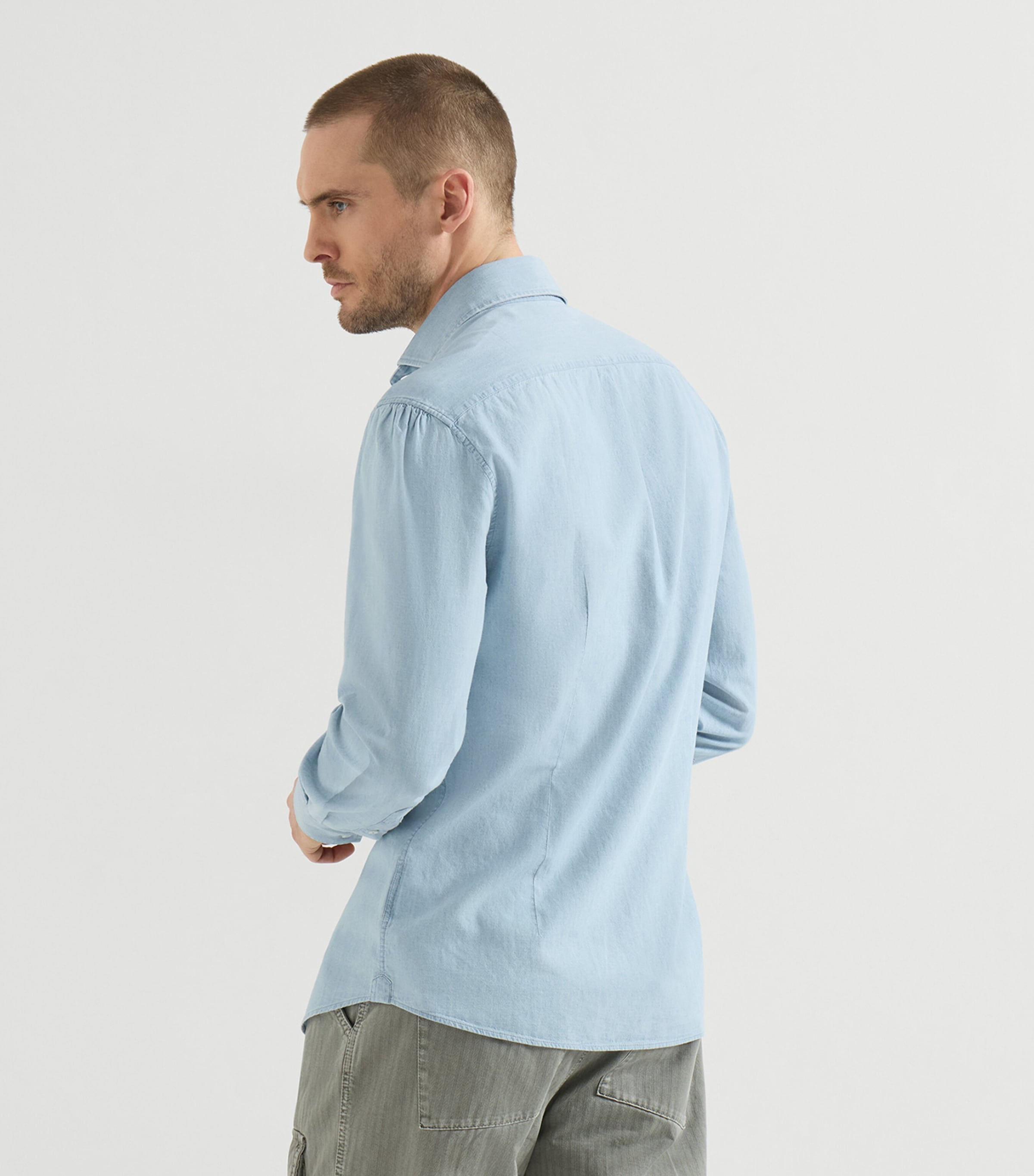 Brunello Cucinelli Mens Denim-Effect Chambray Shirt Image 5