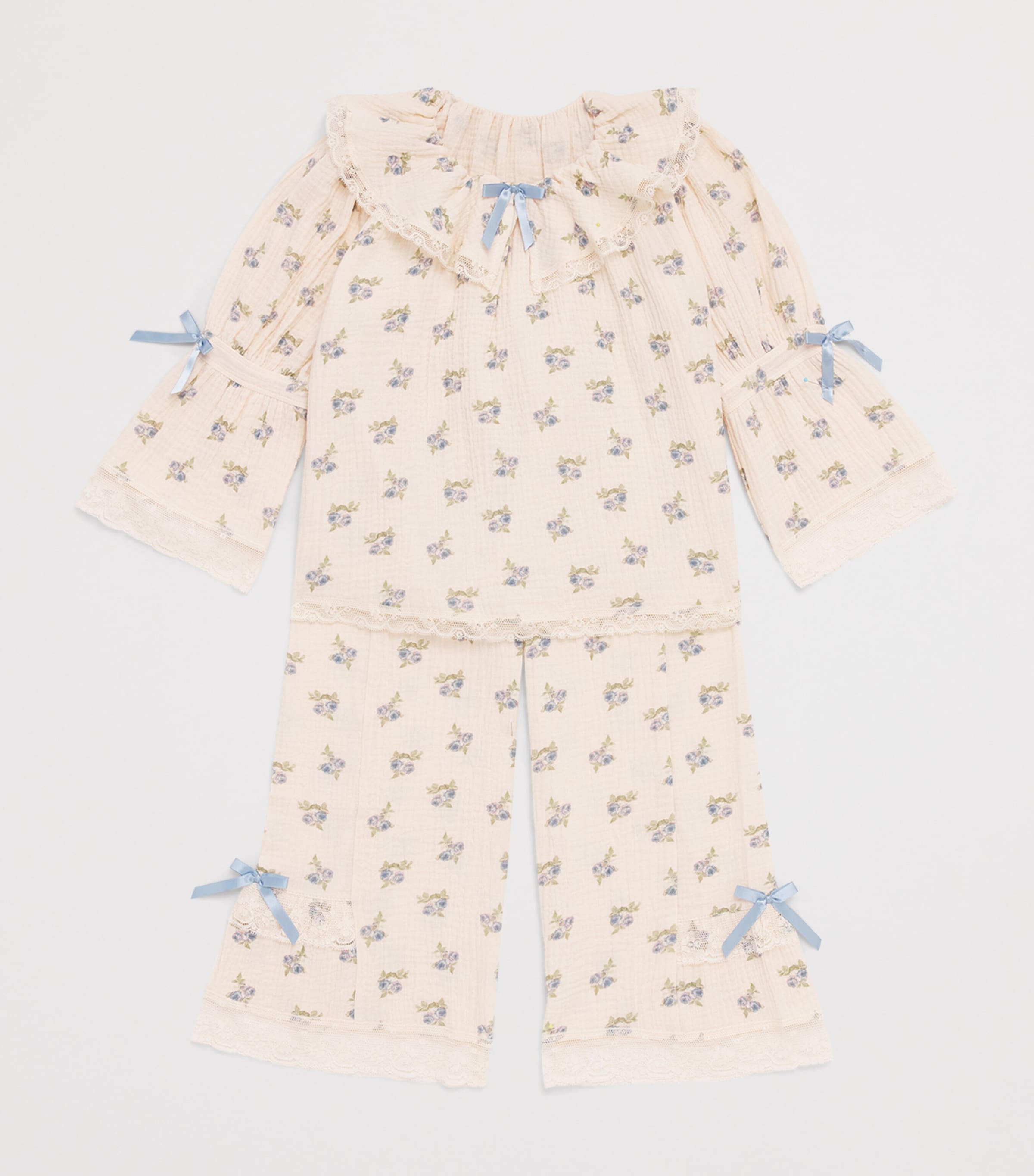 Amiki Floral Carmen Pyjama Set (2-14 Years) Blue Flowers Image 3