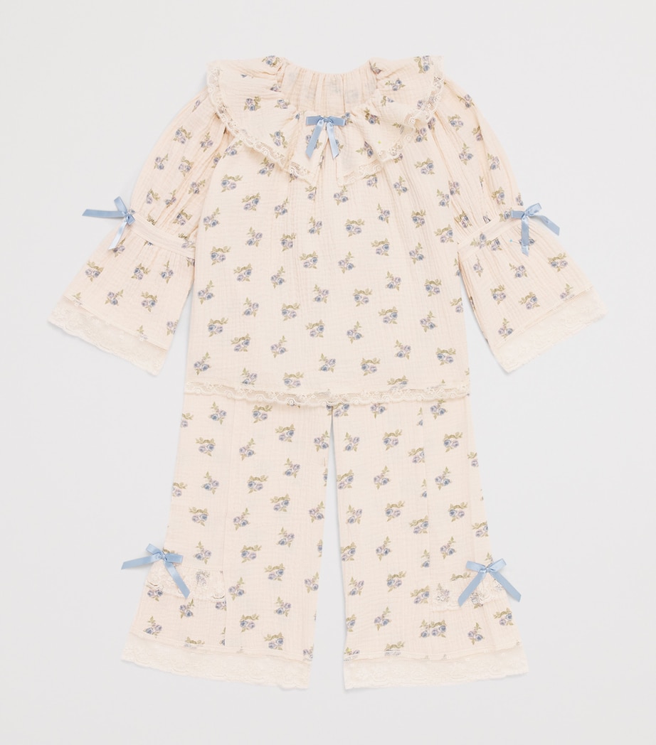 Amiki Floral Carmen Pyjama Set (2-14 Years) Blue Flowers Image 3