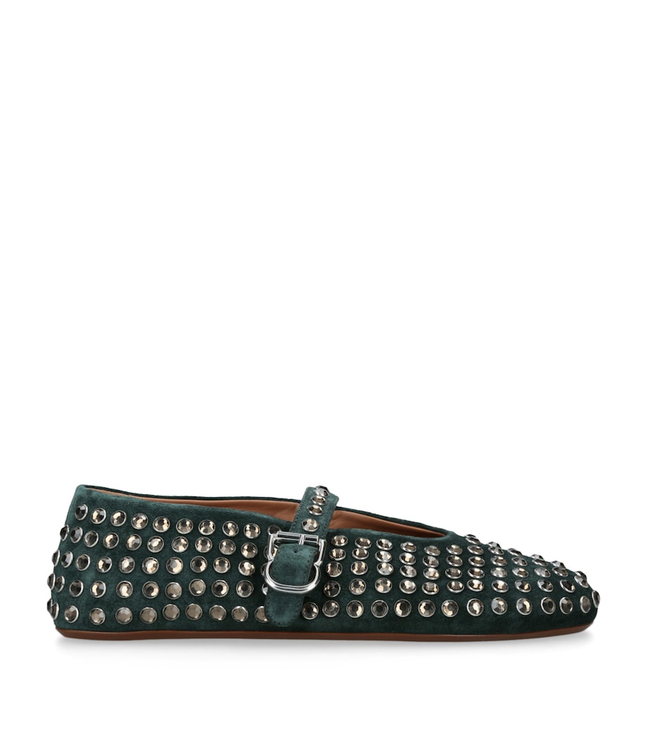 Crystal-Embellished Ballet Flats DARK GREEN Image 1