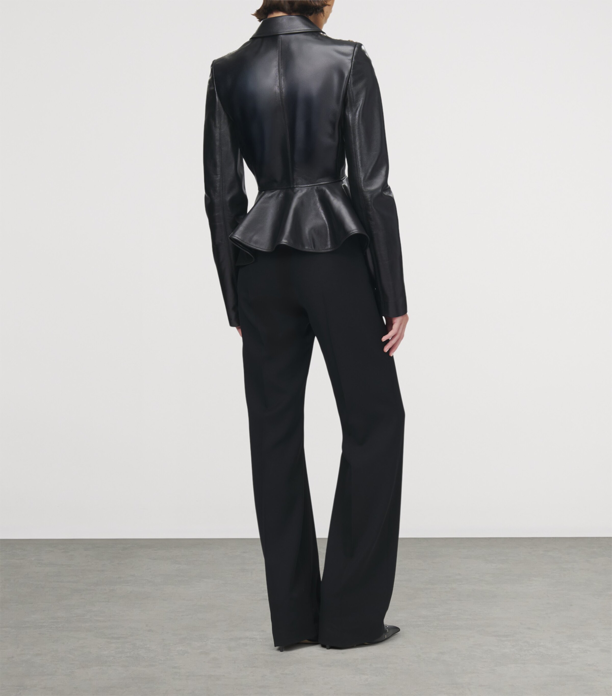 McQueen Womens Leather Embellished Peplum Jacket Image 5