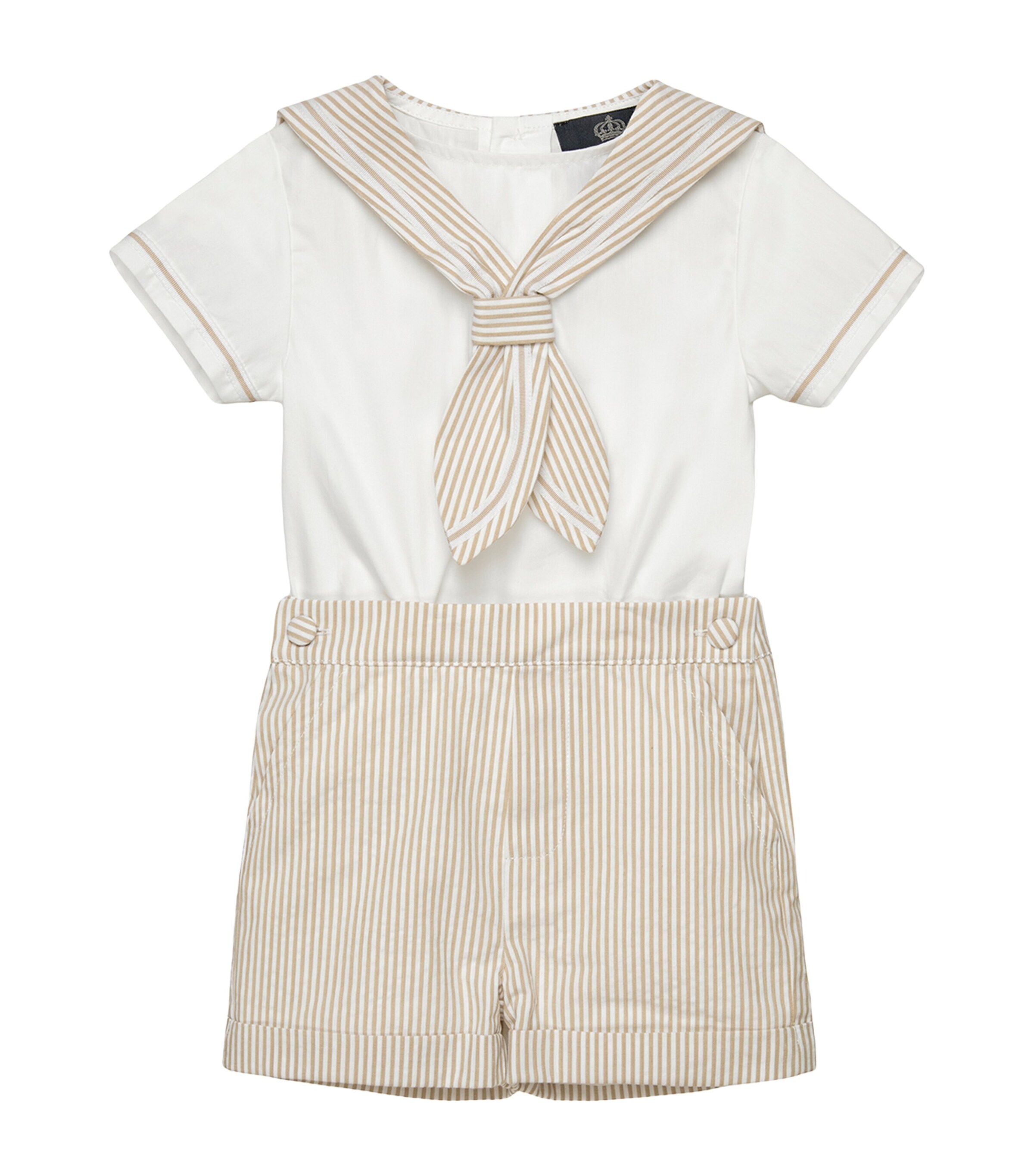 Trotters Edward Sailor Set (3-24 Months) Oatmeal Stripe/white Image 1