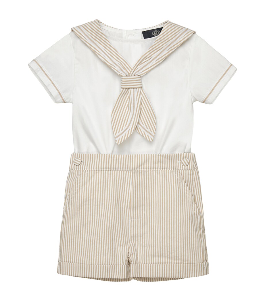 Trotters Edward Sailor Set (3-24 Months) Oatmeal Stripe/white Image 1